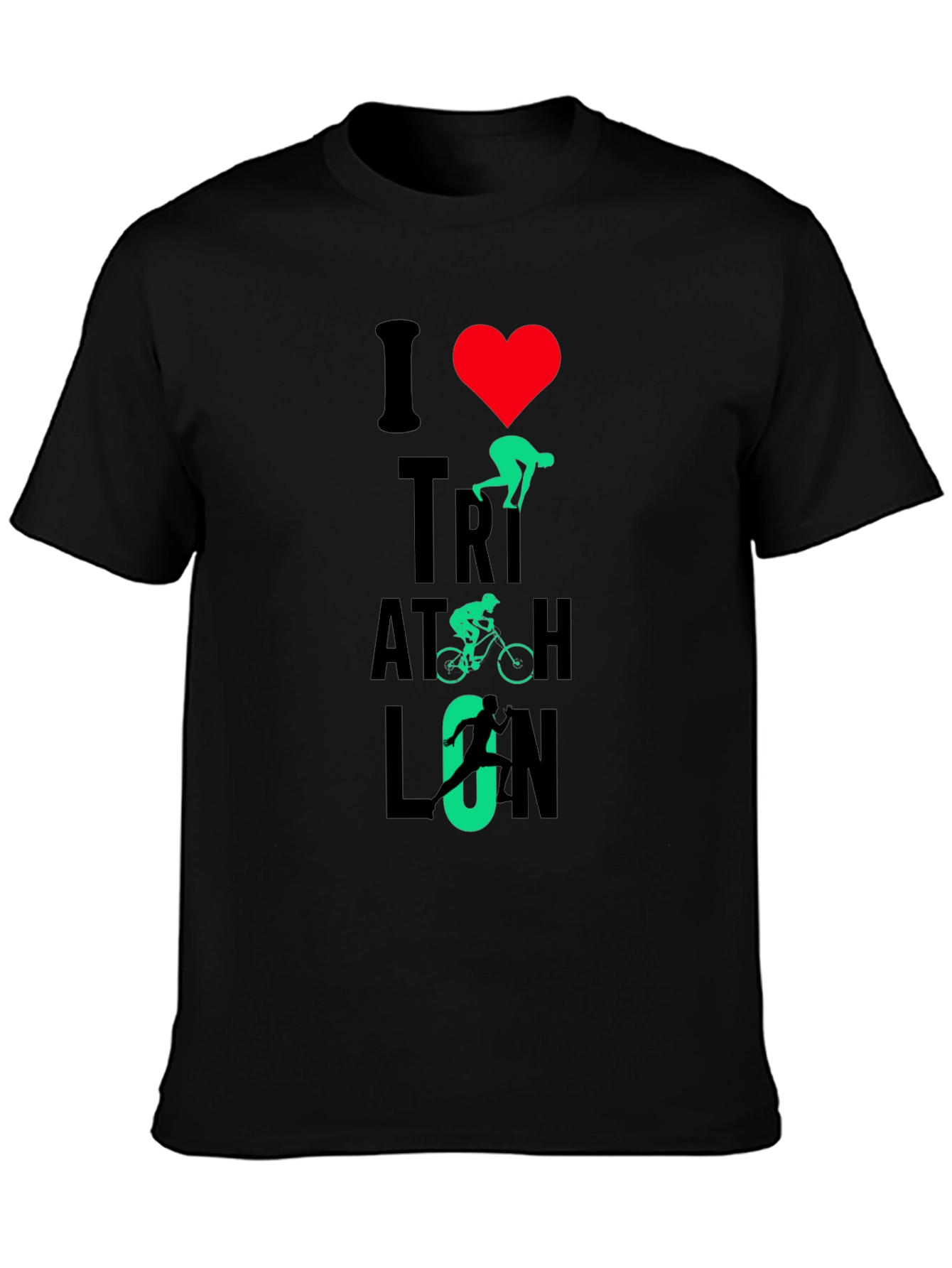 I Love Triathlon Graphic T-Shirt - Black