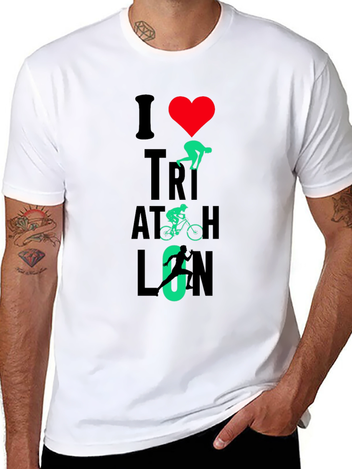 I Love Triathlon Graphic T-Shirt - Black