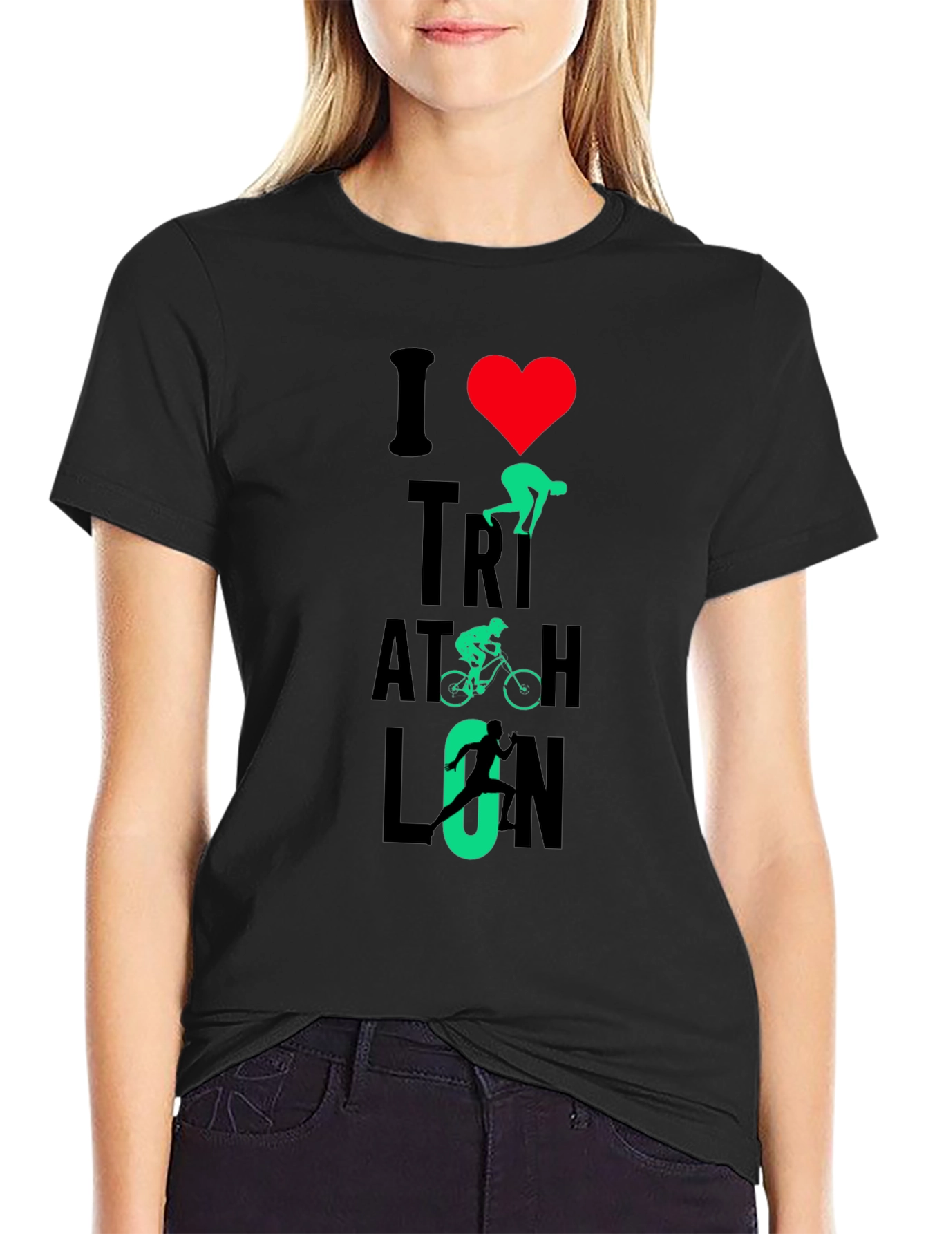 I Love Triathlon Graphic T-Shirt - Black