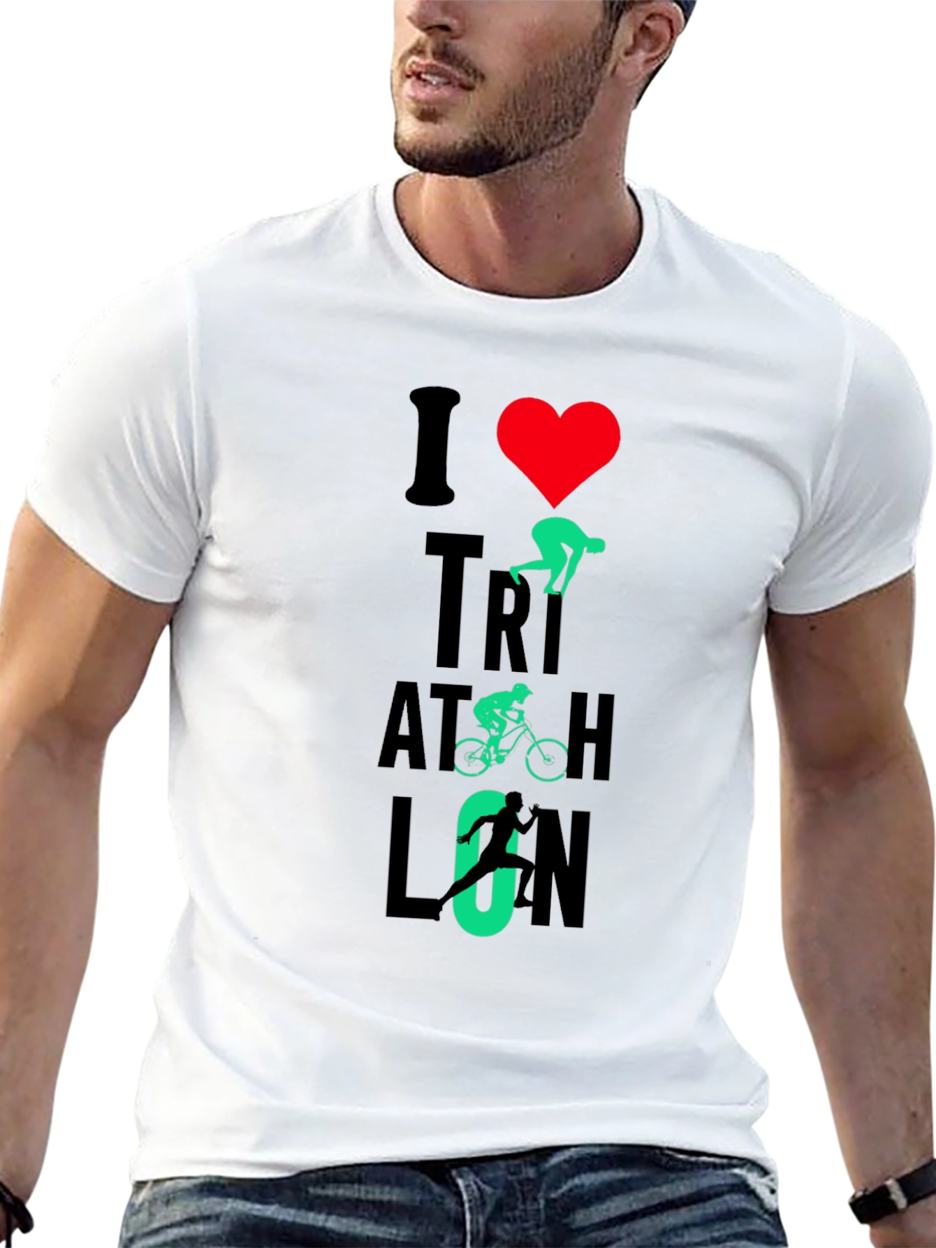I Love Triathlon Graphic T-Shirt - Black