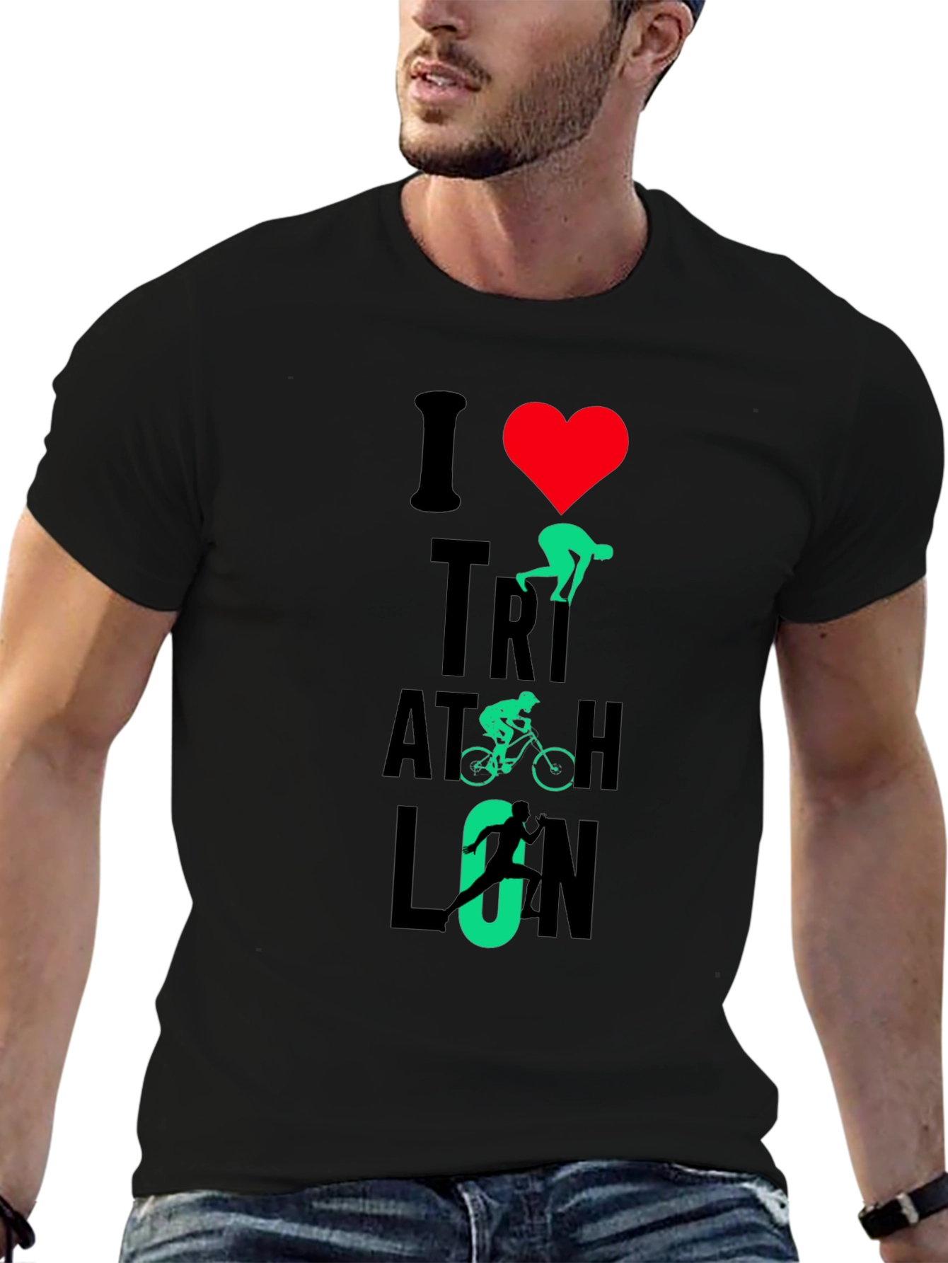 I Love Triathlon Graphic T-Shirt - Black