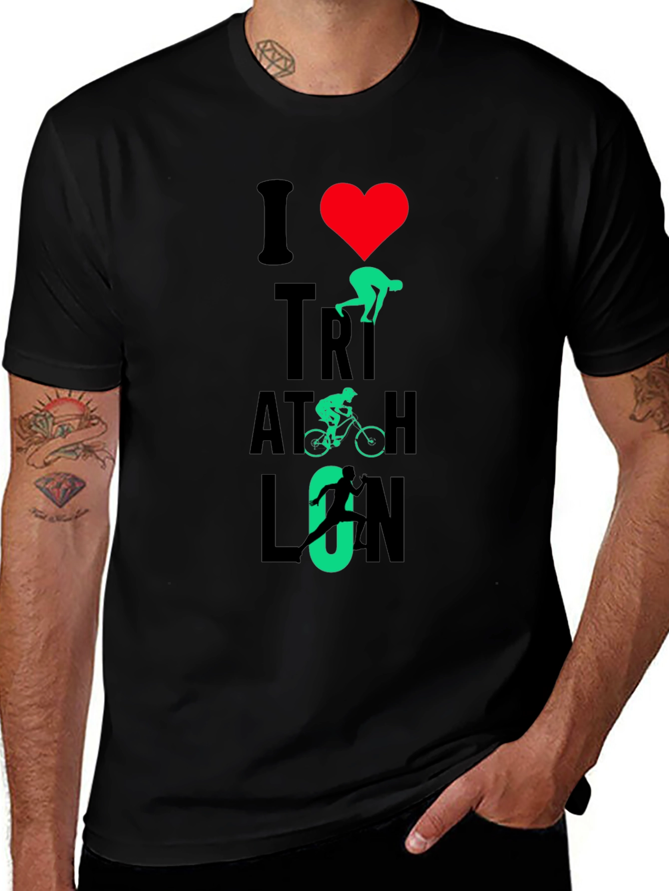 I Love Triathlon Graphic T-Shirt - Black