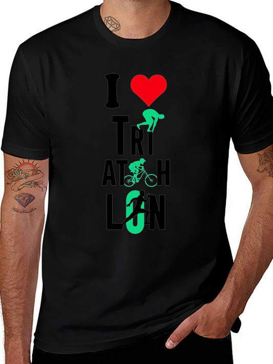 I Love Triathlon Graphic T-Shirt - Black