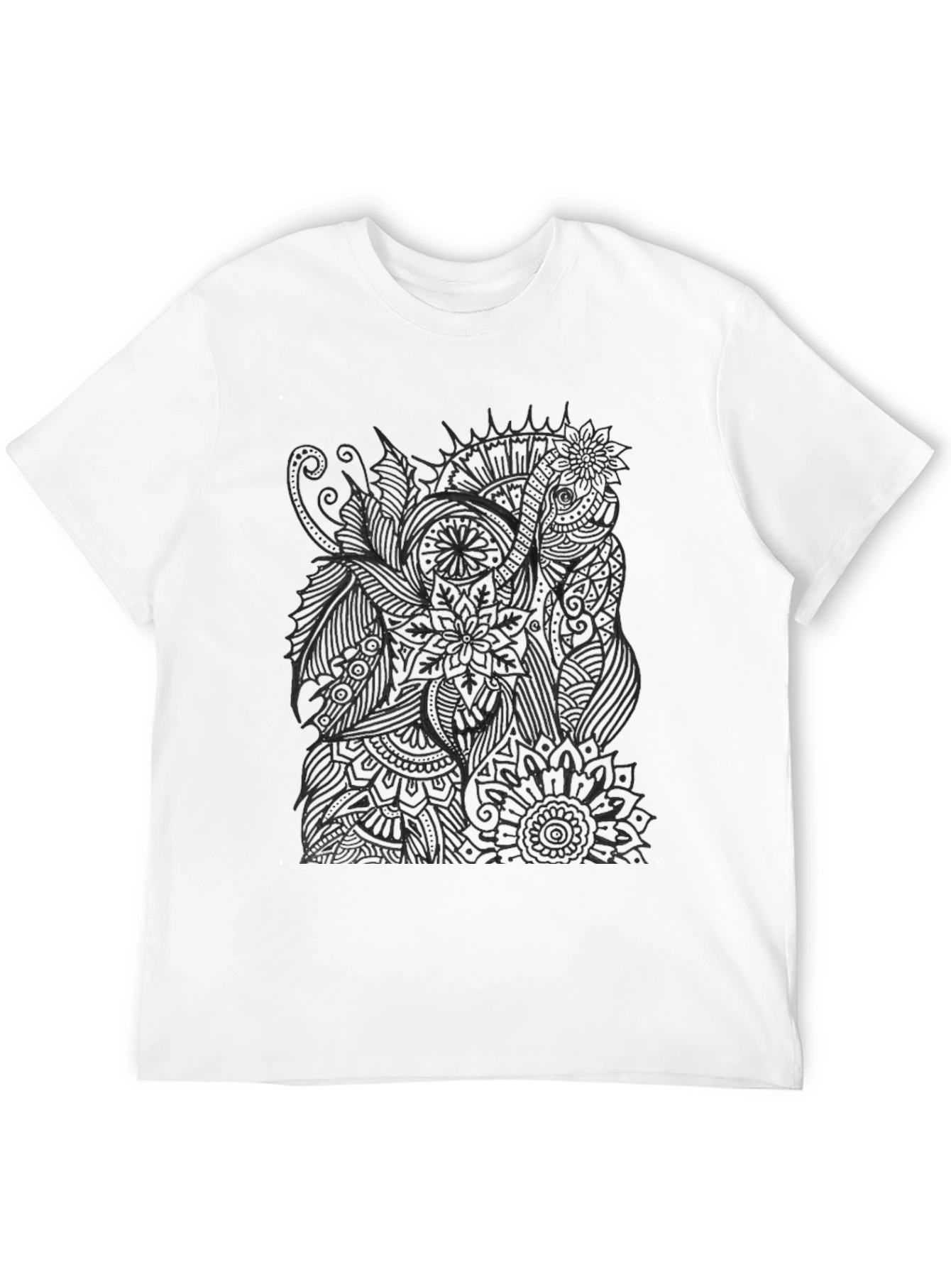 Abstract Elephant Print Black T-Shirt