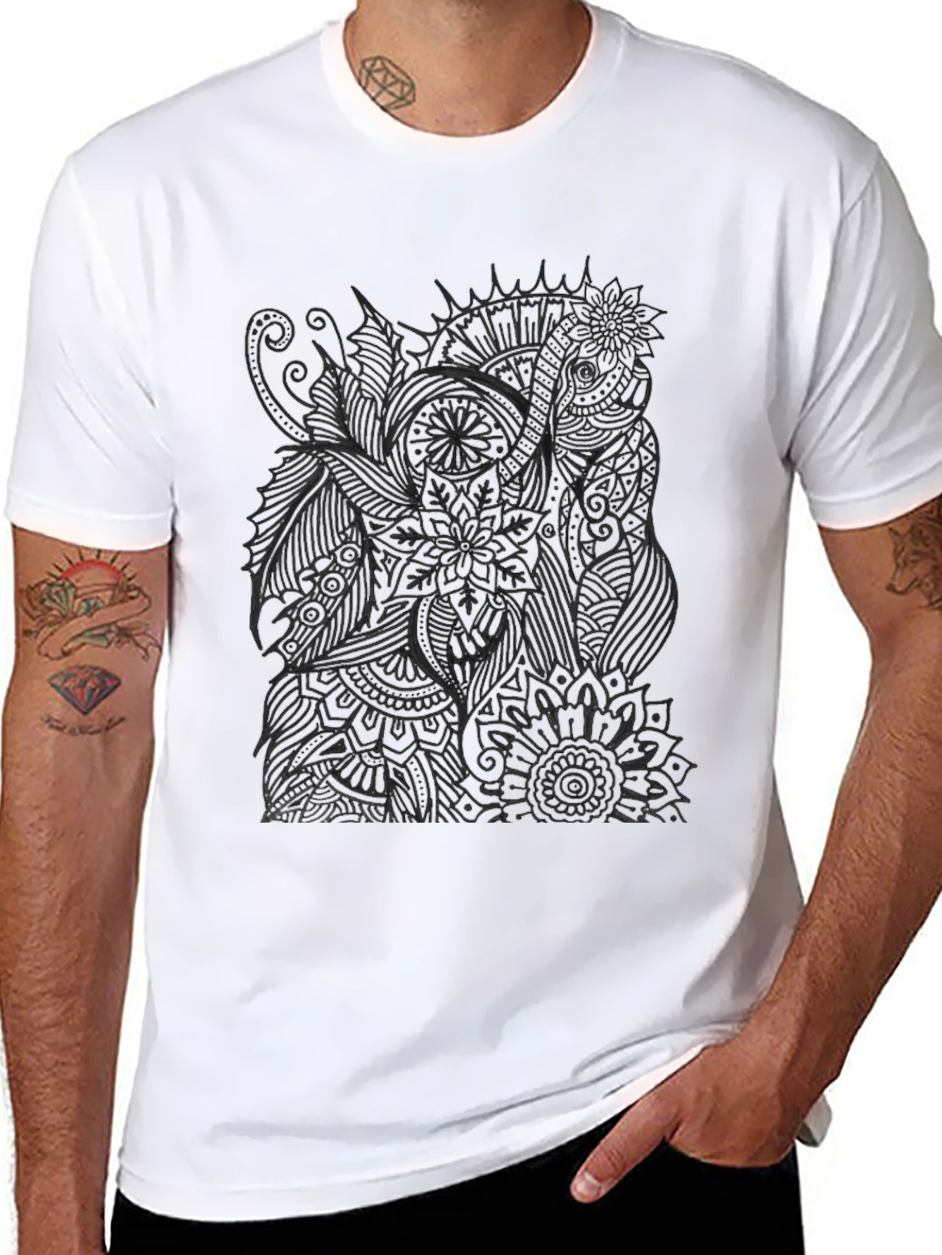 Abstract Elephant Print Black T-Shirt