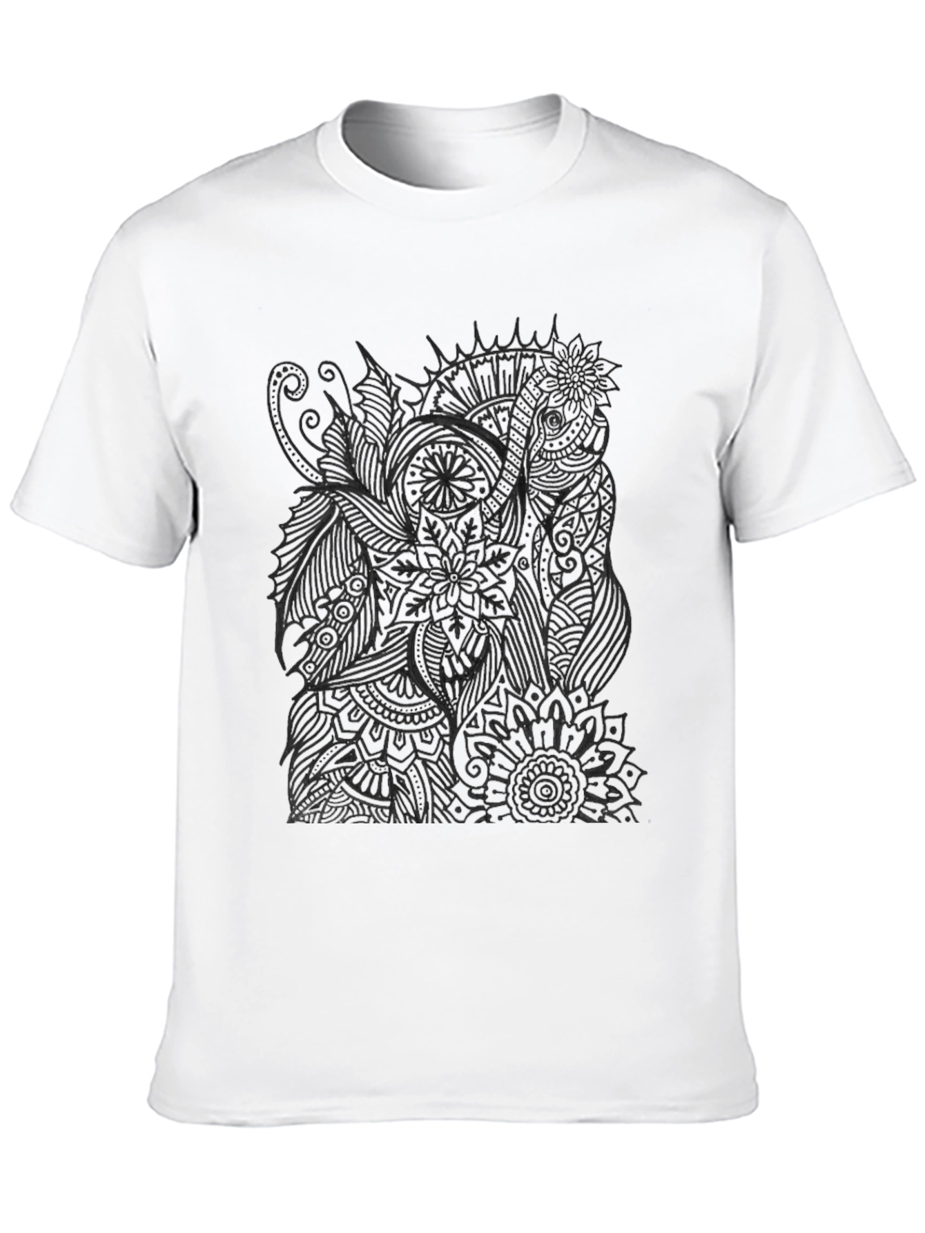 Abstract Elephant Print Black T-Shirt