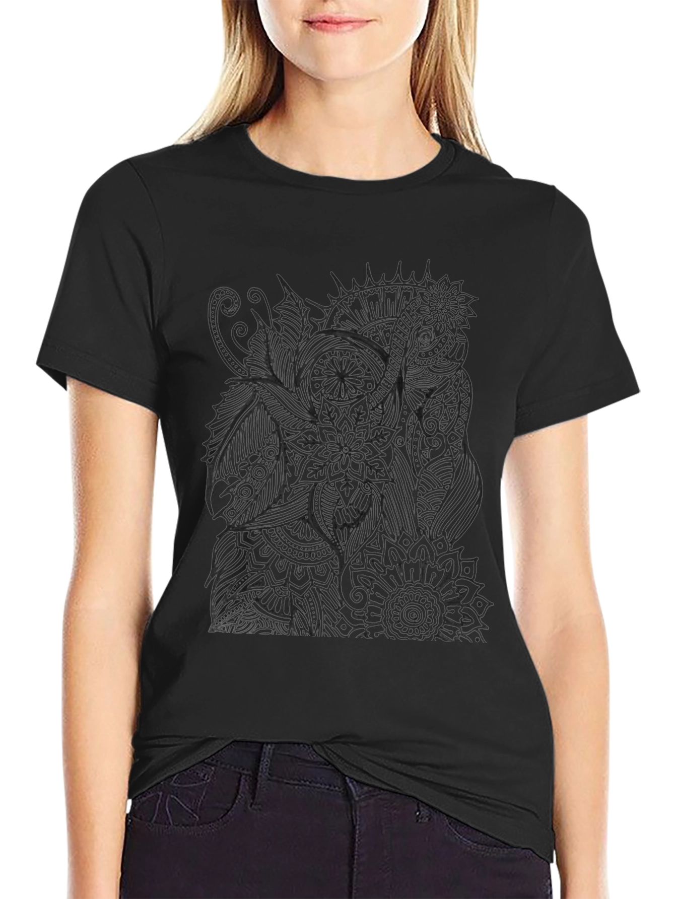 Abstract Elephant Print Black T-Shirt