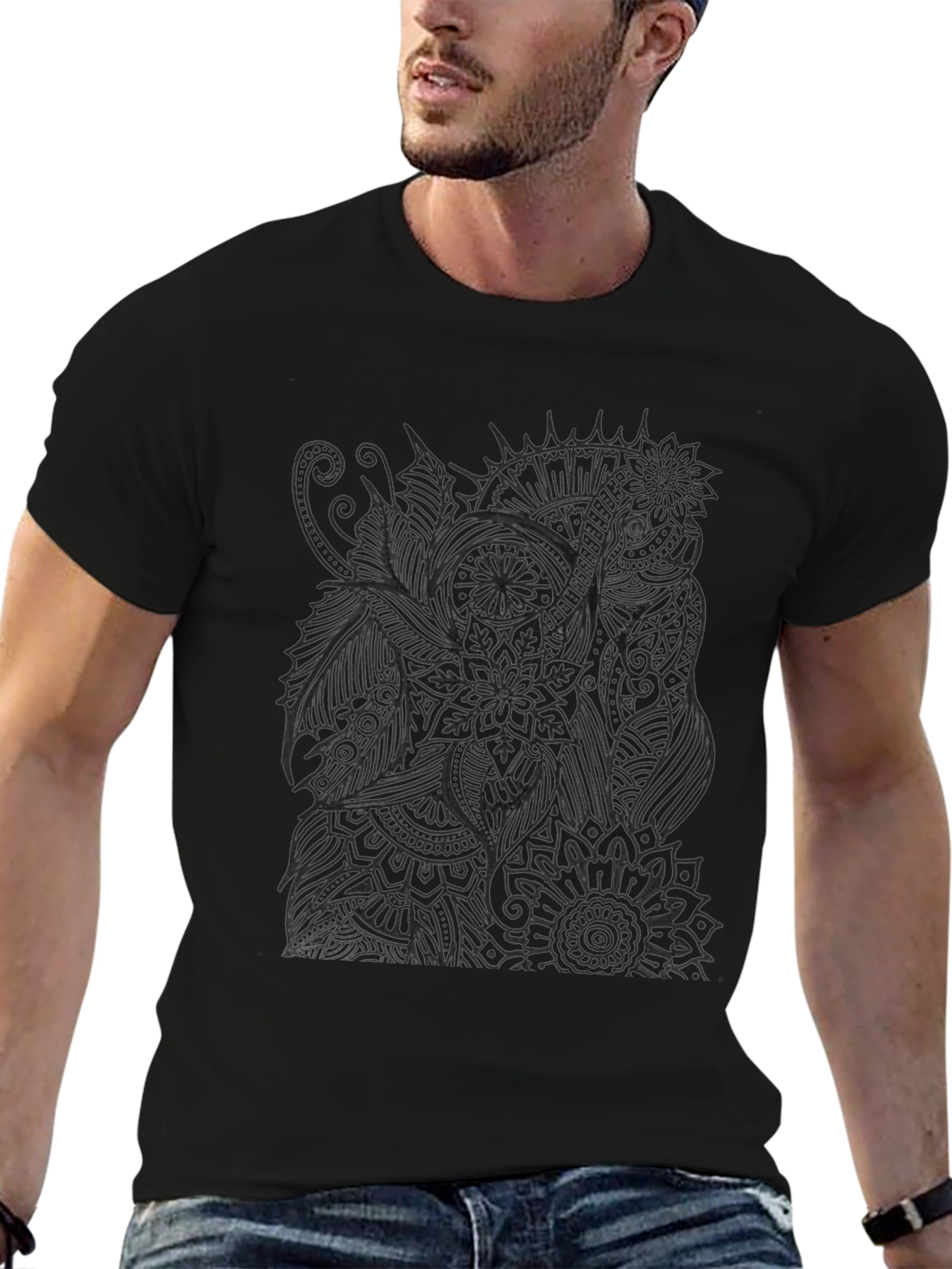 Abstract Elephant Print Black T-Shirt