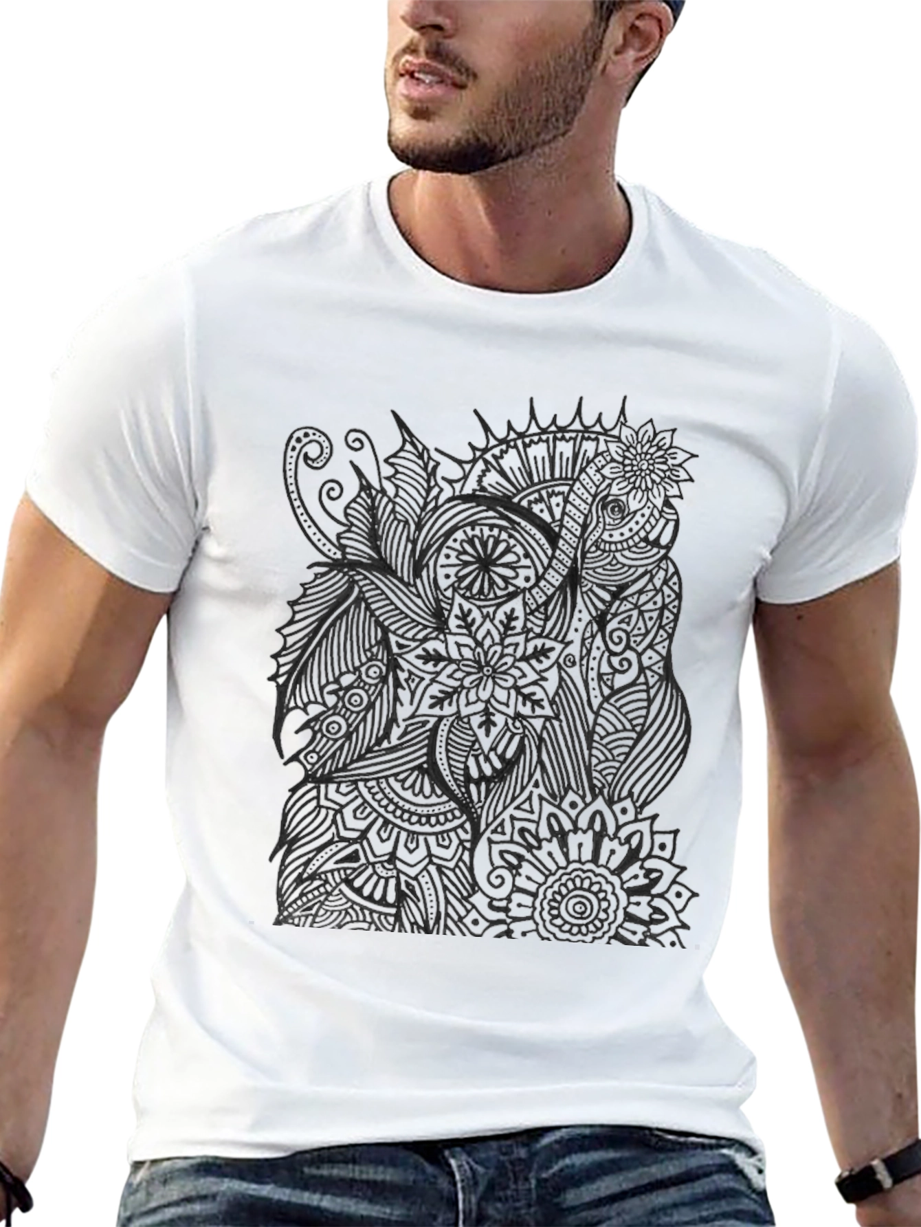 Abstract Elephant Print Black T-Shirt