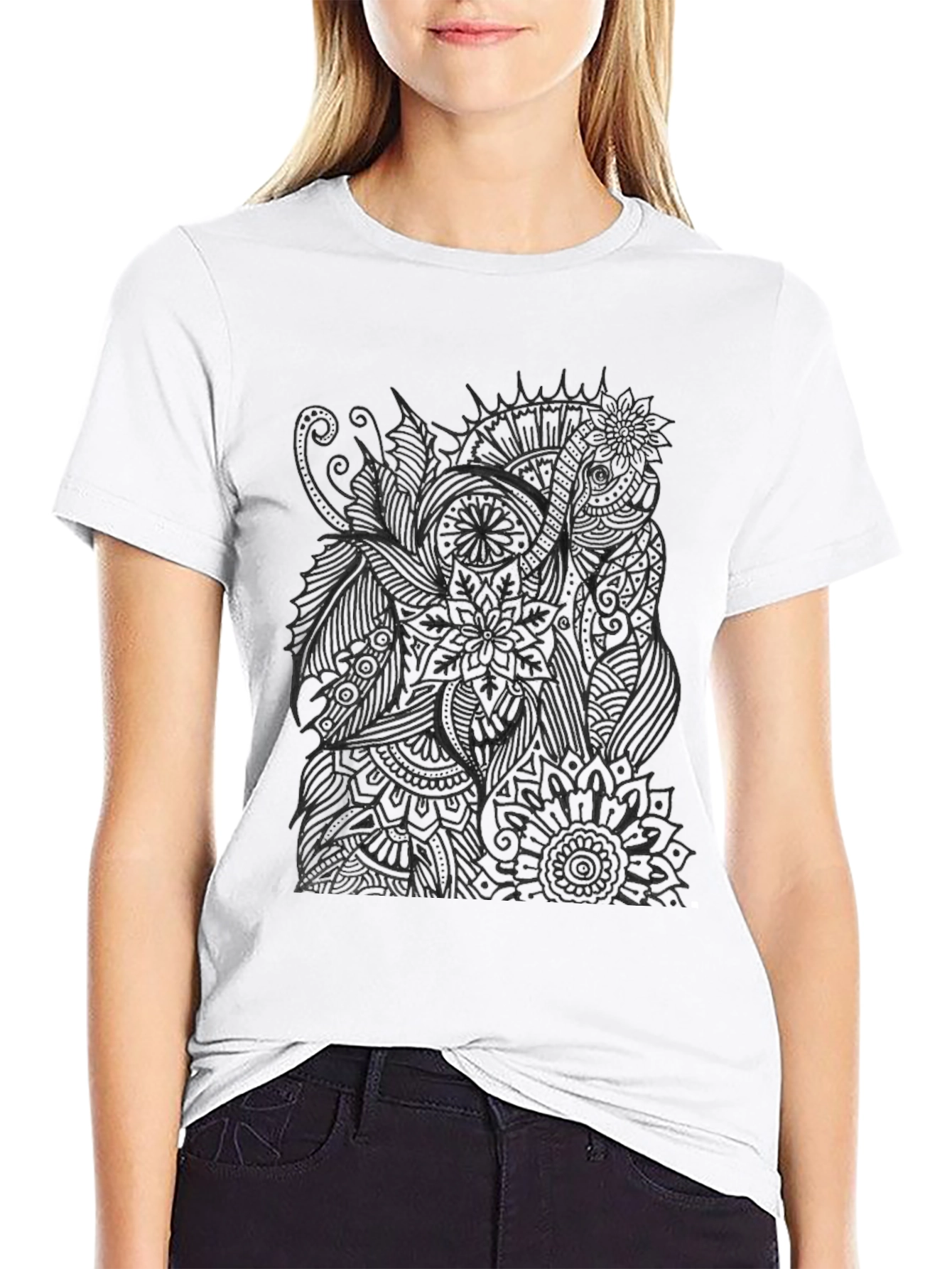 Abstract Elephant Print Black T-Shirt