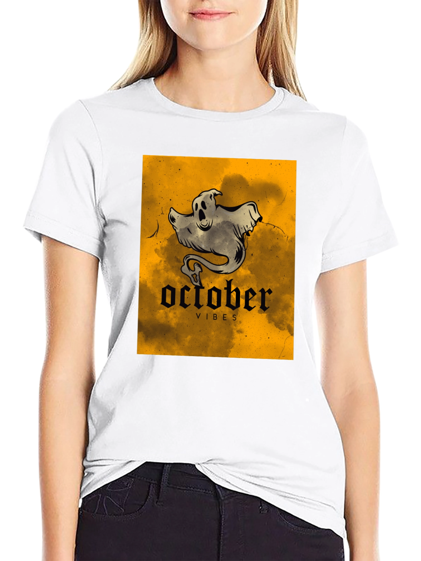 October Vibes Ghost T-Shirt - Spooky Season Apparel