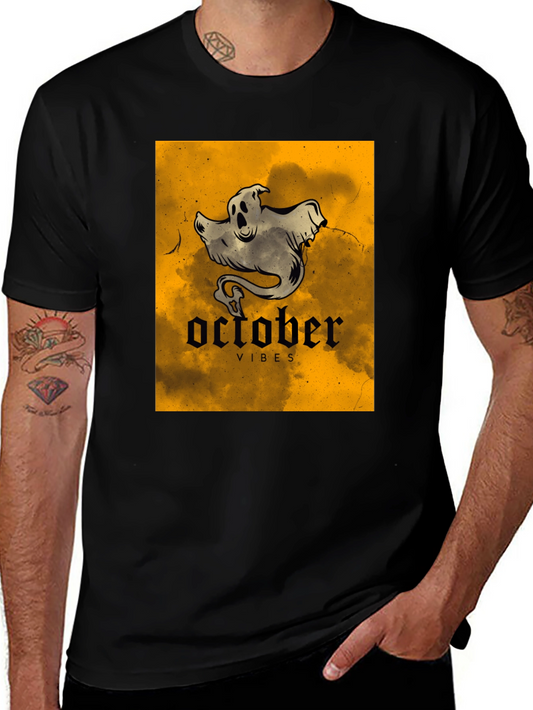 October Vibes Ghost T-Shirt - Spooky Season Apparel