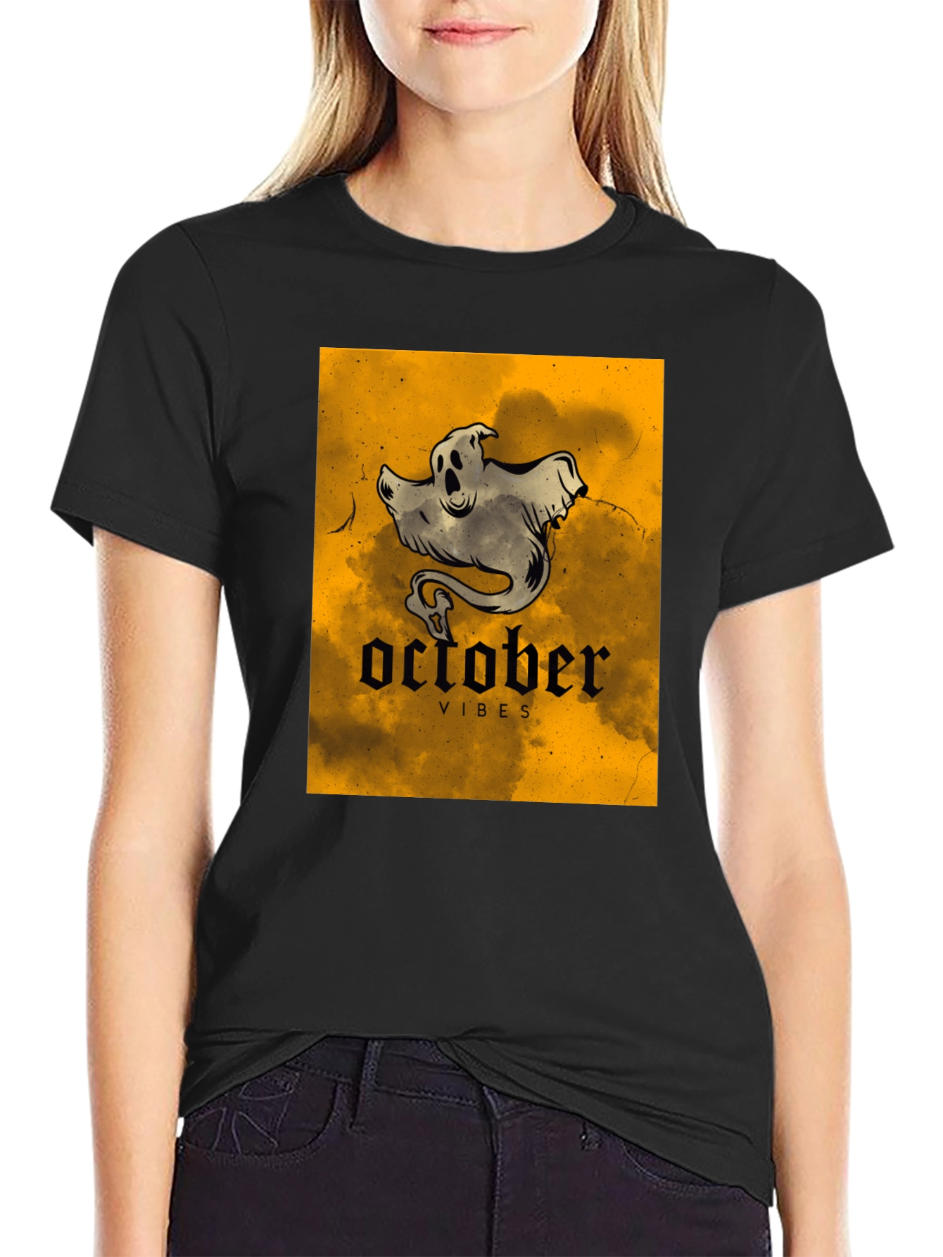 October Vibes Ghost T-Shirt - Spooky Season Apparel