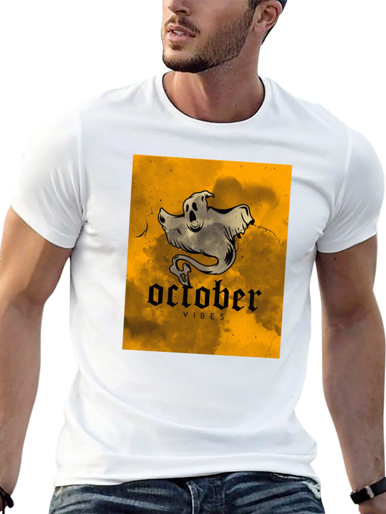 October Vibes Ghost T-Shirt - Spooky Season Apparel