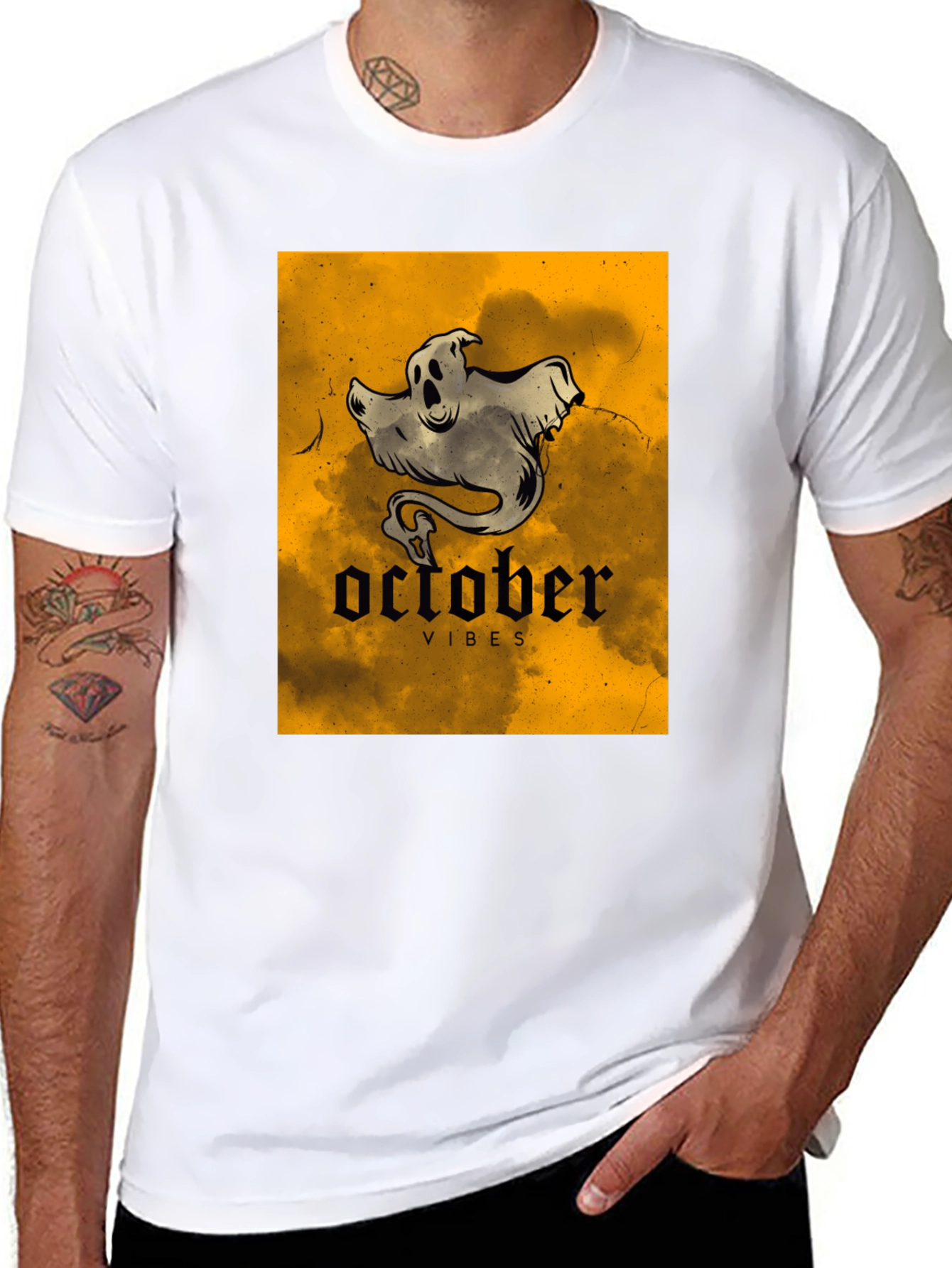 October Vibes Ghost T-Shirt - Spooky Season Apparel