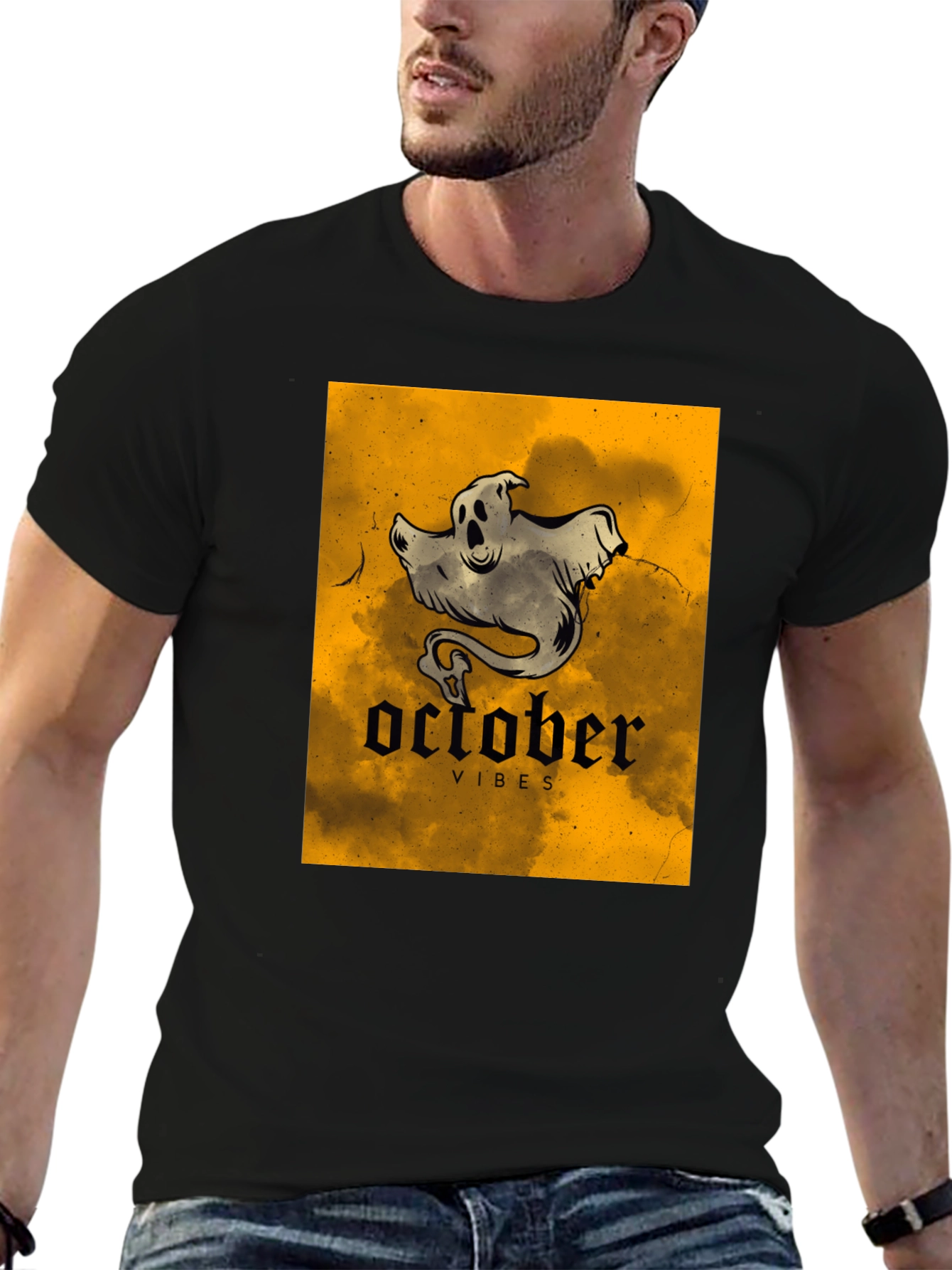 October Vibes Ghost T-Shirt - Spooky Season Apparel