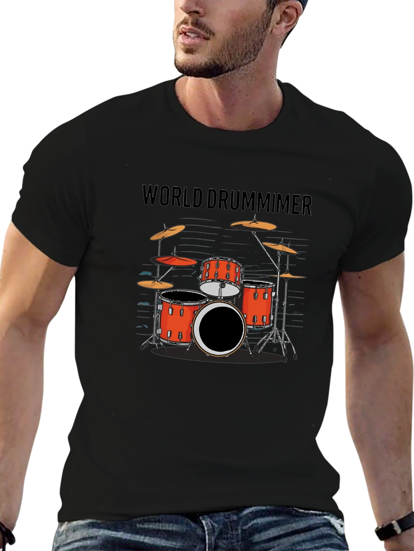 World Drummer Graphic Tee - Black Crewneck