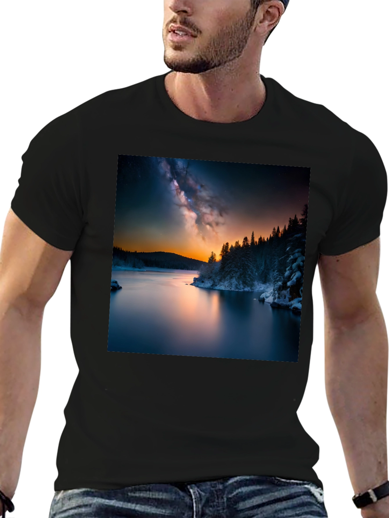 Scenic Lake Galaxy Graphic Tee