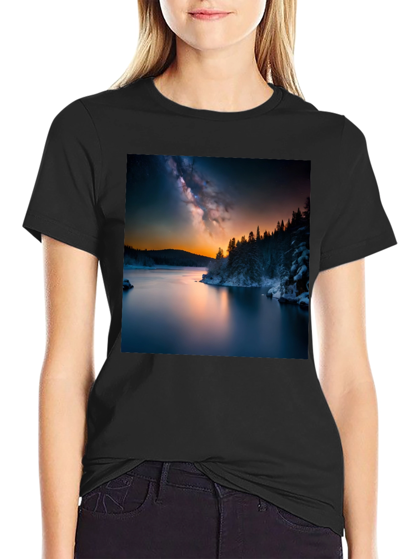 Scenic Lake Galaxy Graphic Tee