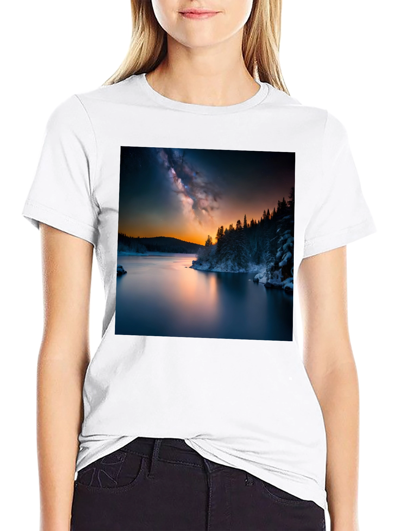 Scenic Lake Galaxy Graphic Tee