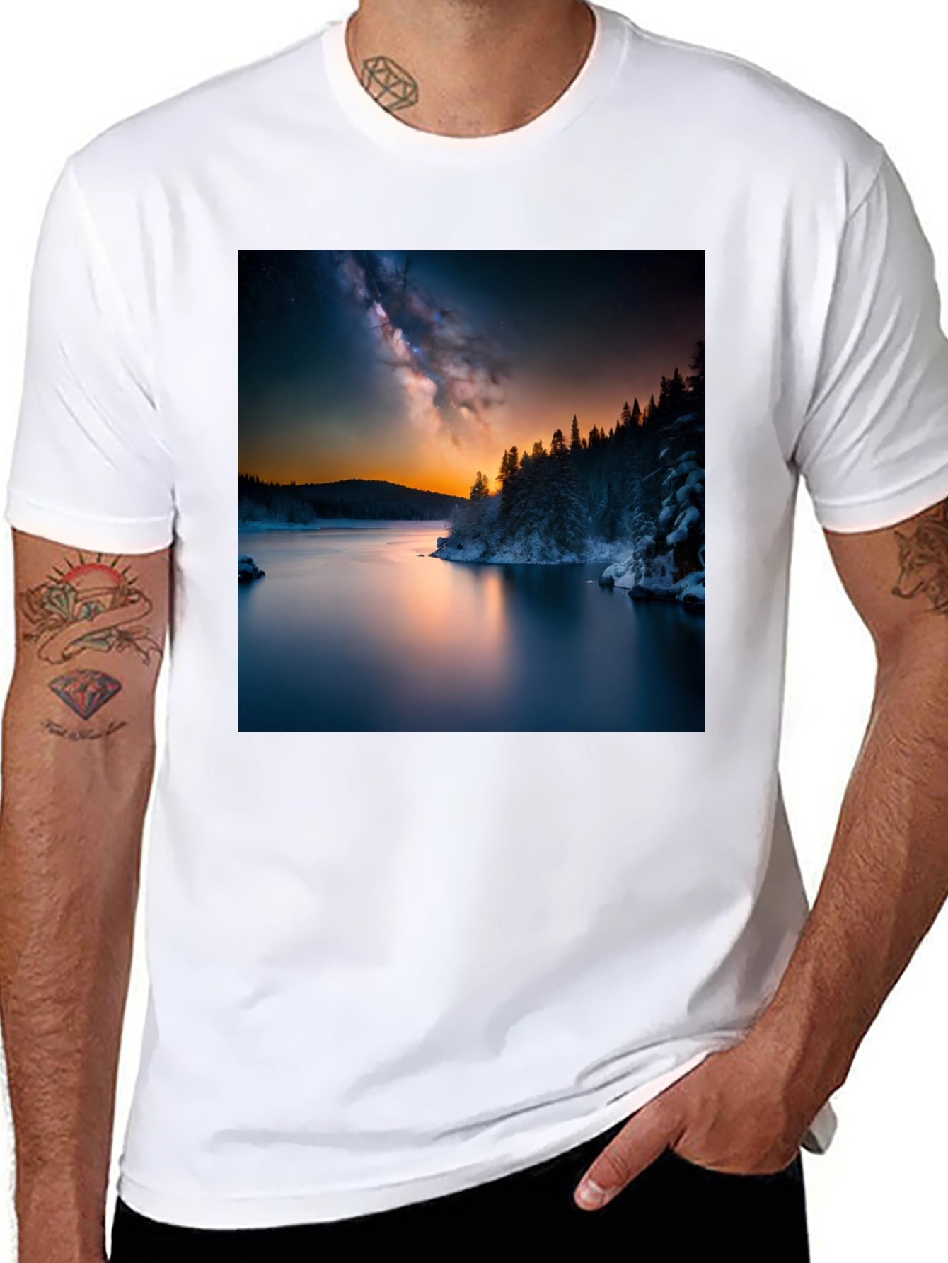 Scenic Lake Galaxy Graphic Tee