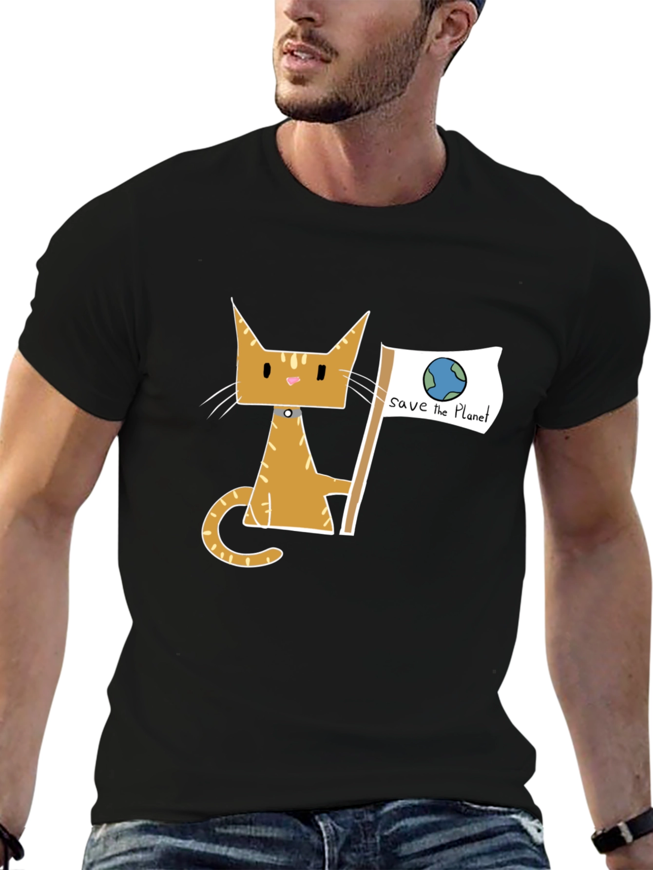 Save the Planet Cat Graphic Tee - Eco Friendly