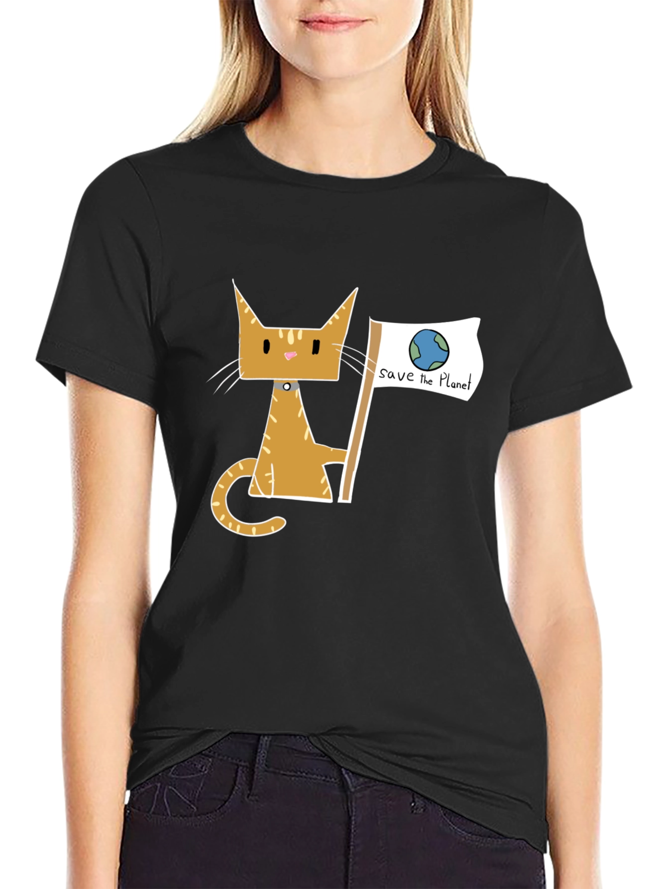Save the Planet Cat Graphic Tee - Eco Friendly