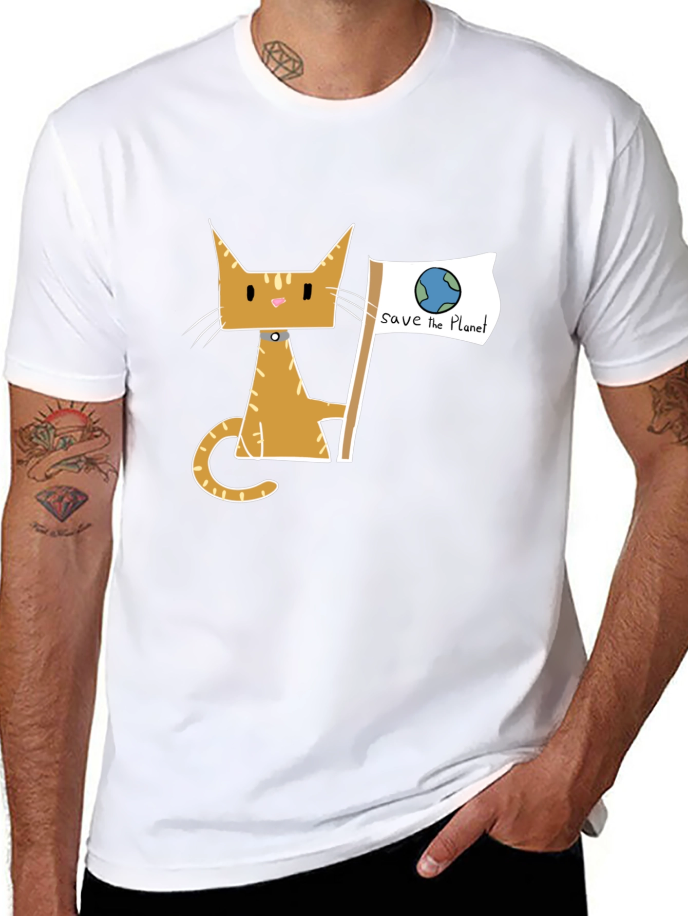 Save the Planet Cat Graphic Tee - Eco Friendly