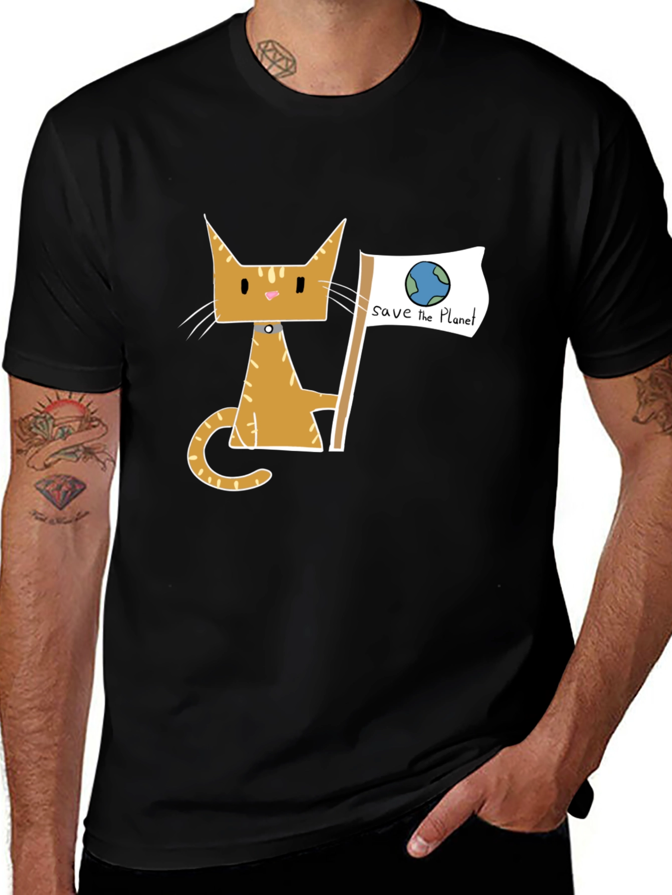 Save the Planet Cat Graphic Tee - Eco Friendly