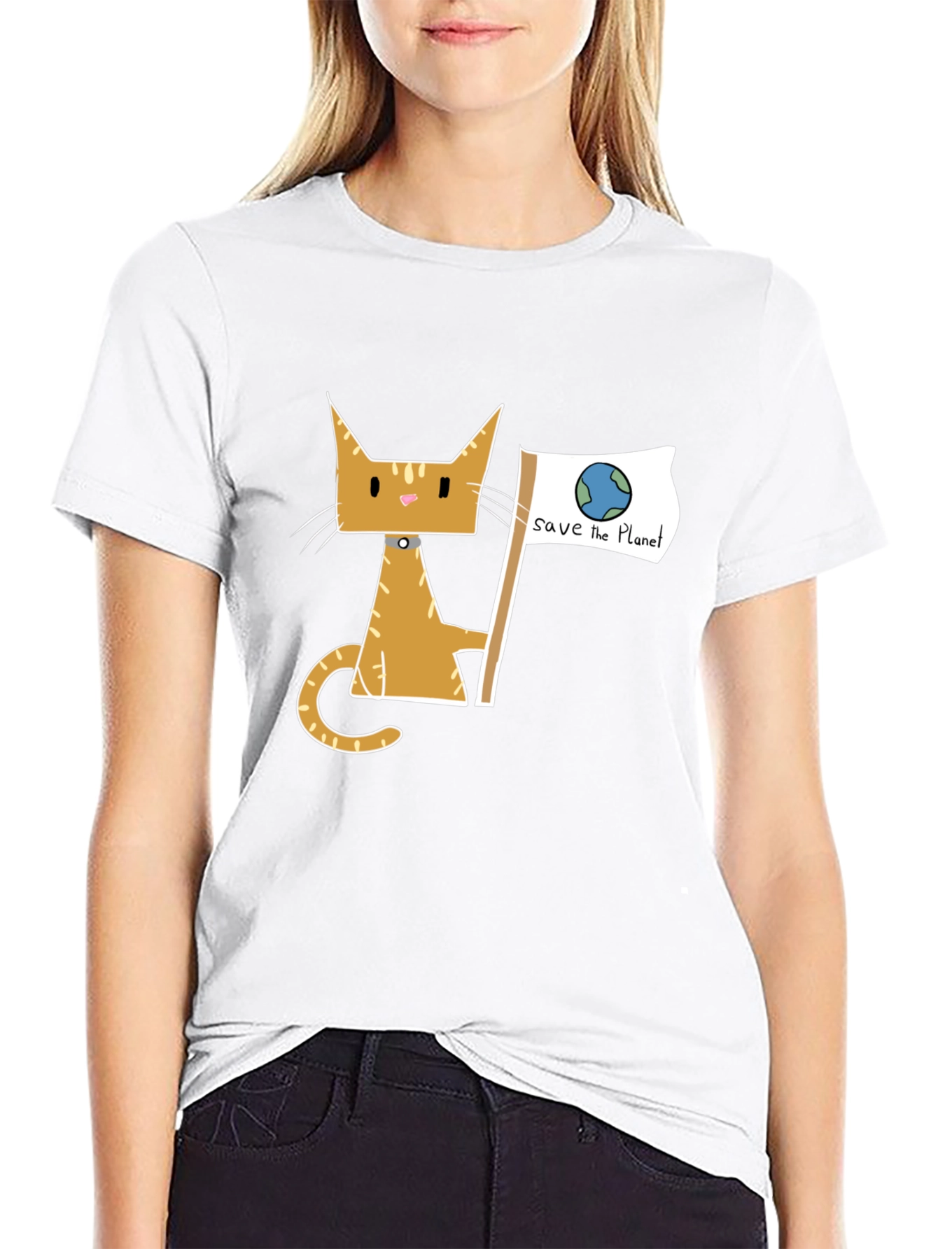 Save the Planet Cat Graphic Tee - Eco Friendly