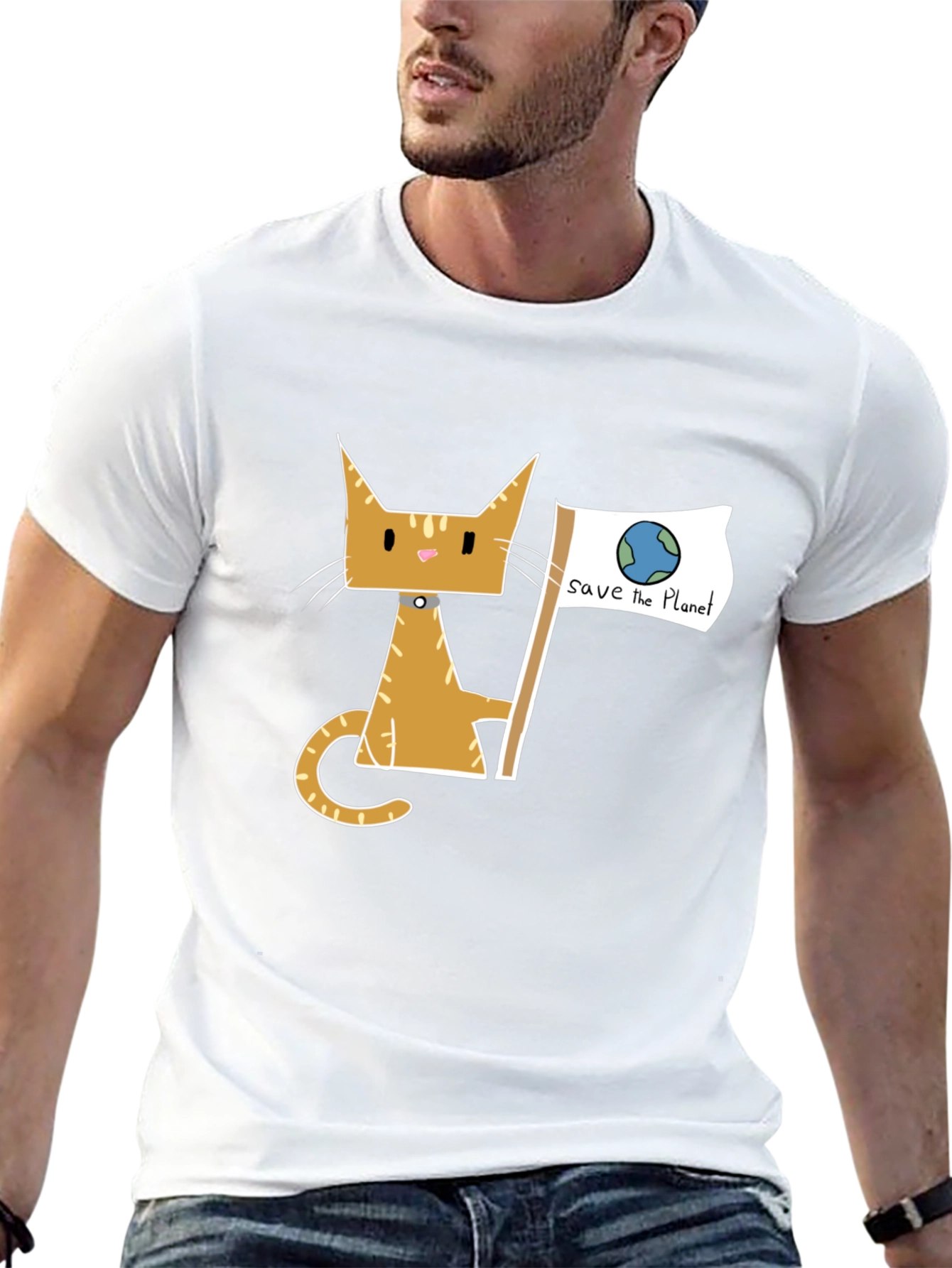 Save the Planet Cat Graphic Tee - Eco Friendly