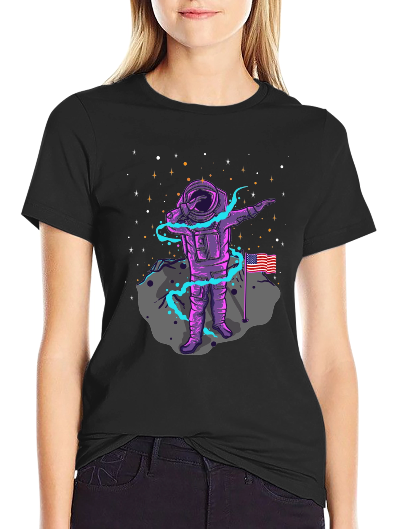 Astronaut Dabbing USA Flag Graphic Tee
