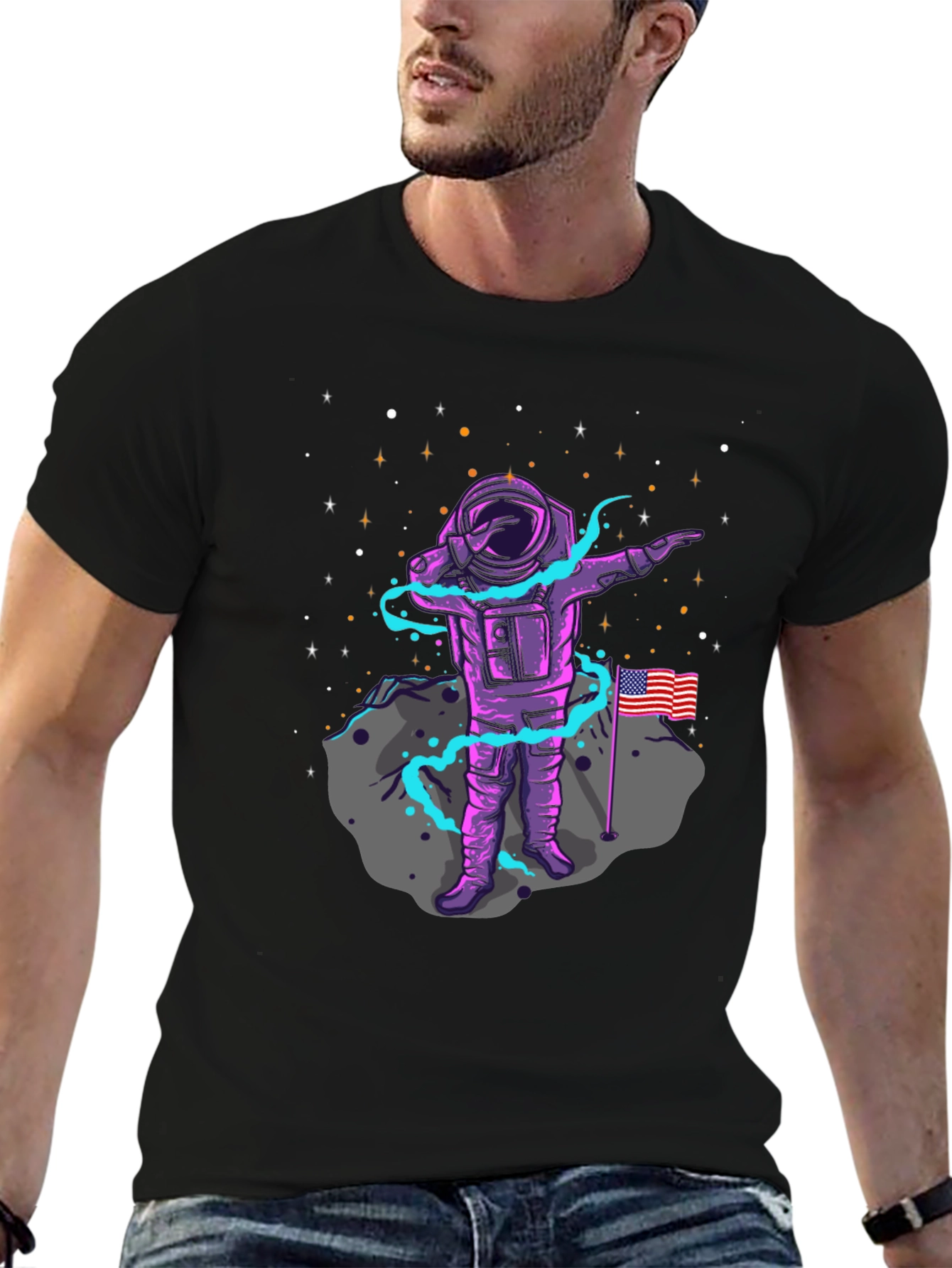 Astronaut Dabbing USA Flag Graphic Tee