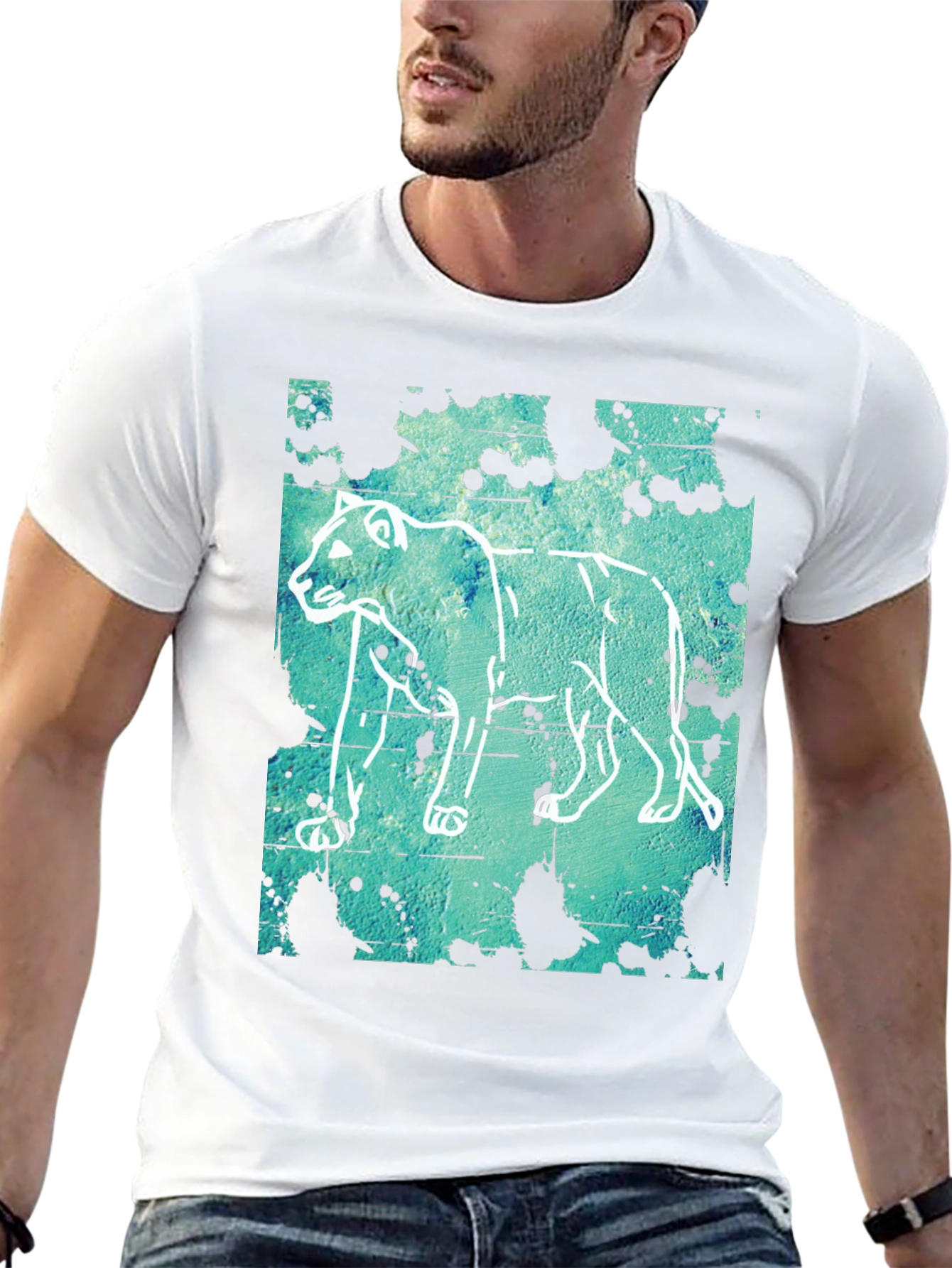 Abstract Lion Graphic Print T-Shirt - Mens Casual Tee