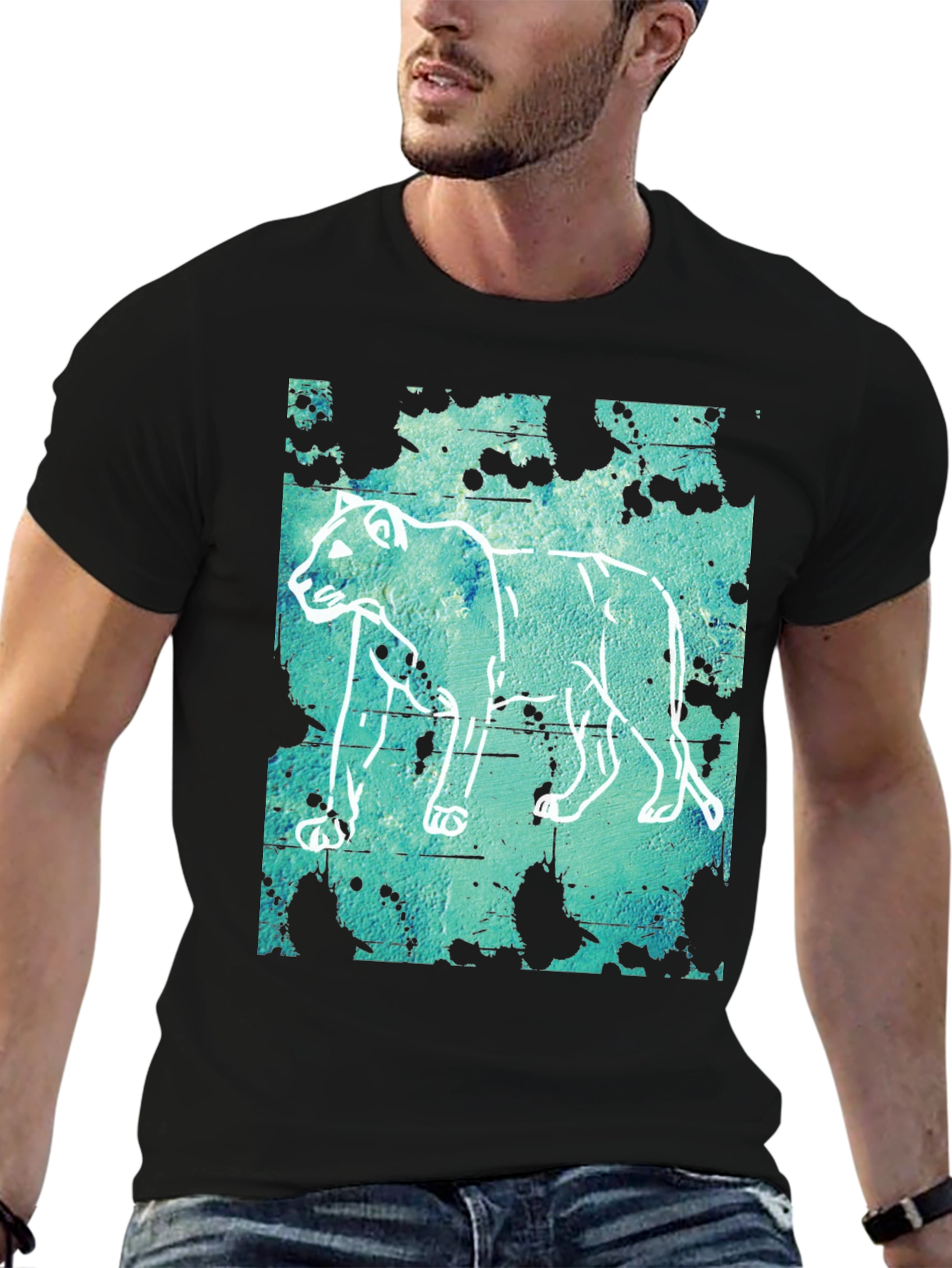 Abstract Lion Graphic Print T-Shirt - Mens Casual Tee
