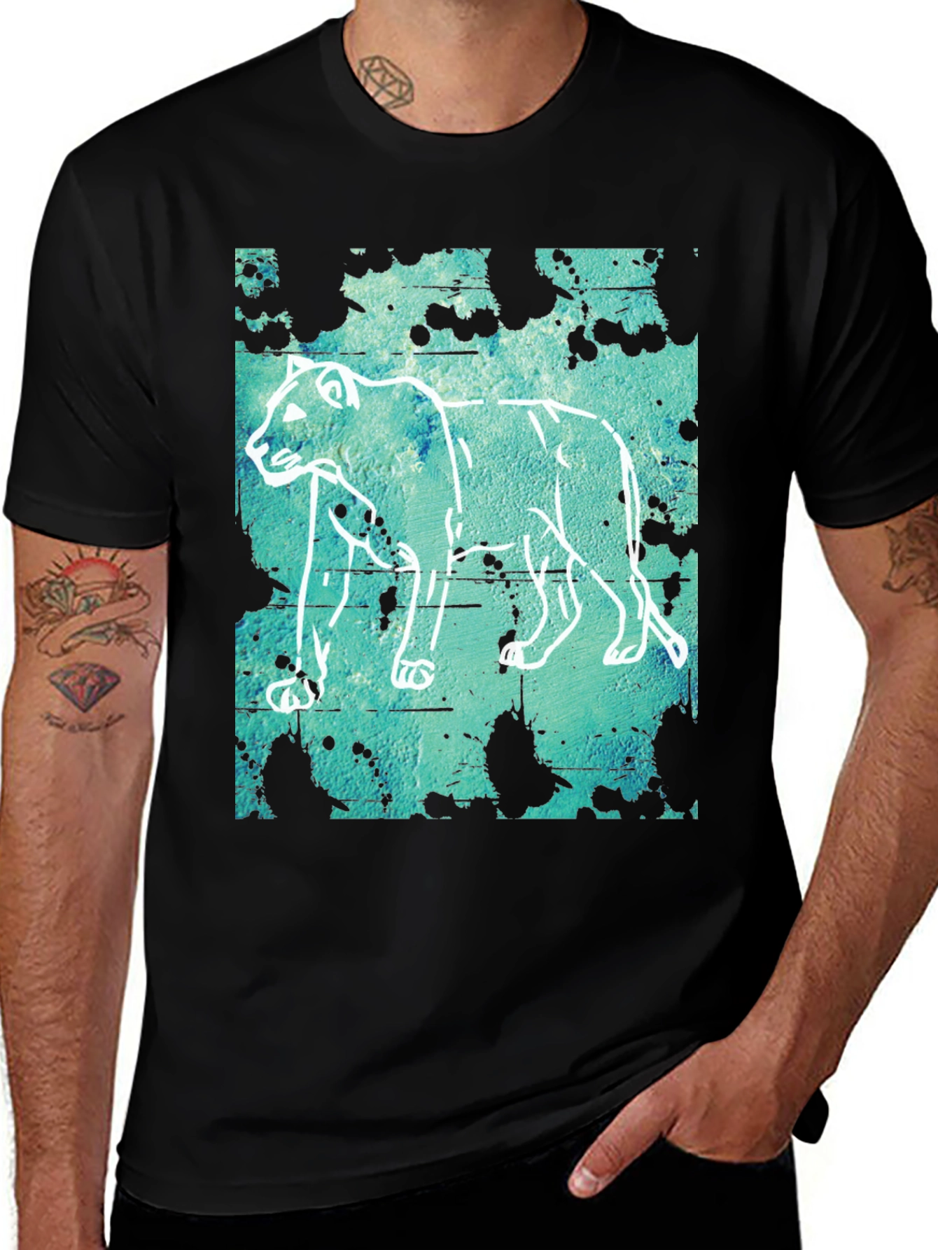 Abstract Lion Graphic Print T-Shirt - Mens Casual Tee