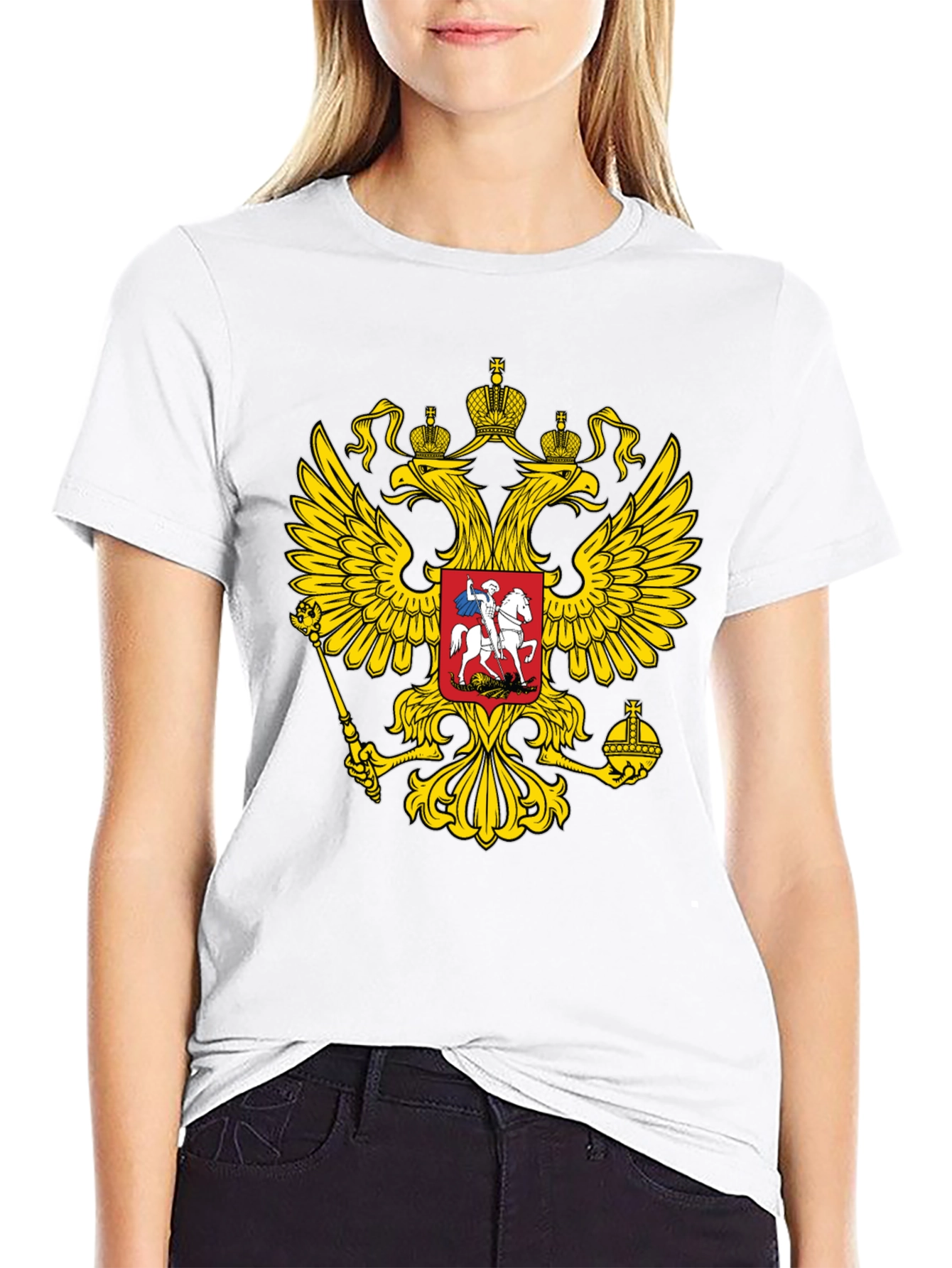 Black T-Shirt with Russian Coat of Arms