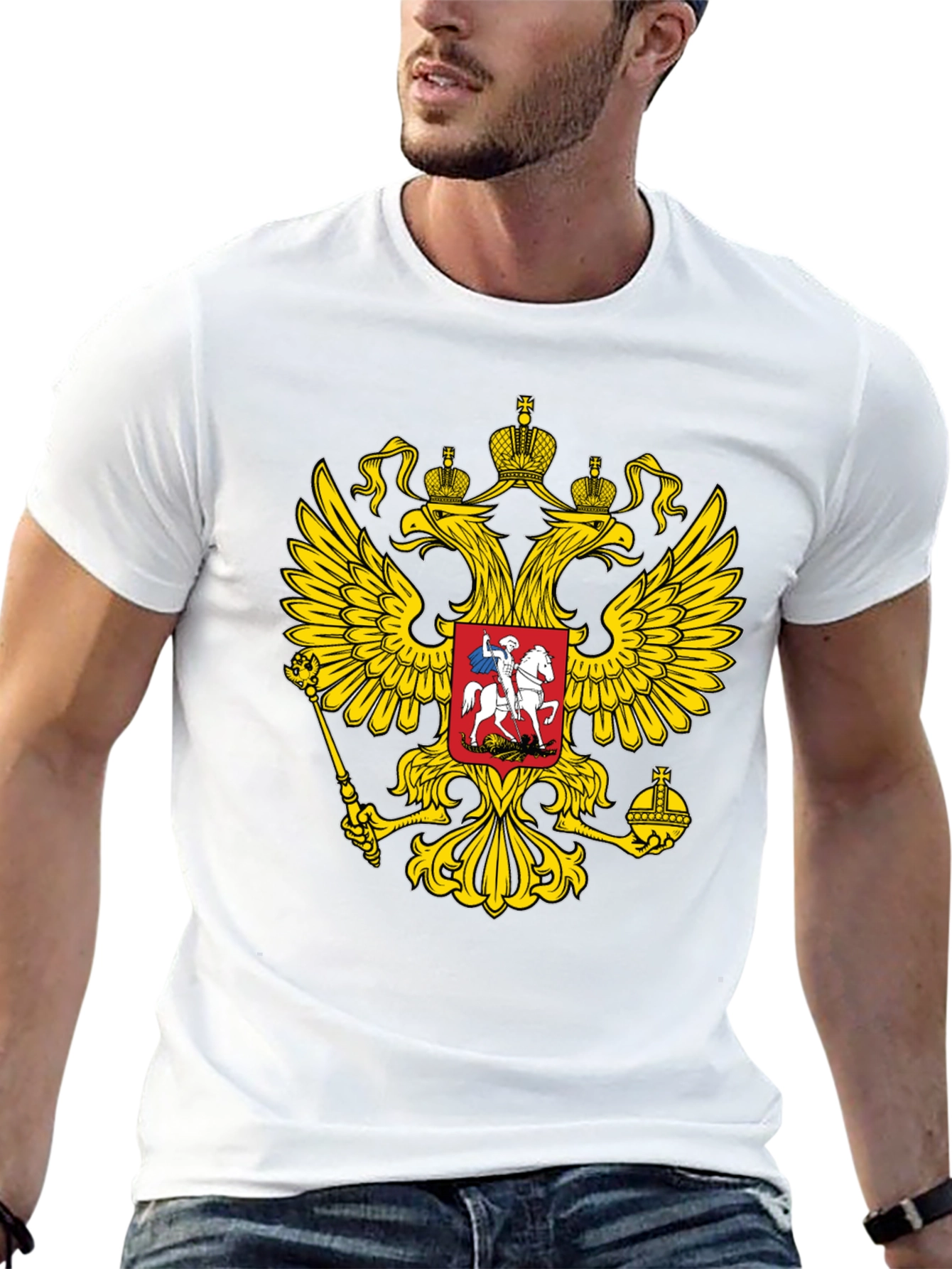 Black T-Shirt with Russian Coat of Arms
