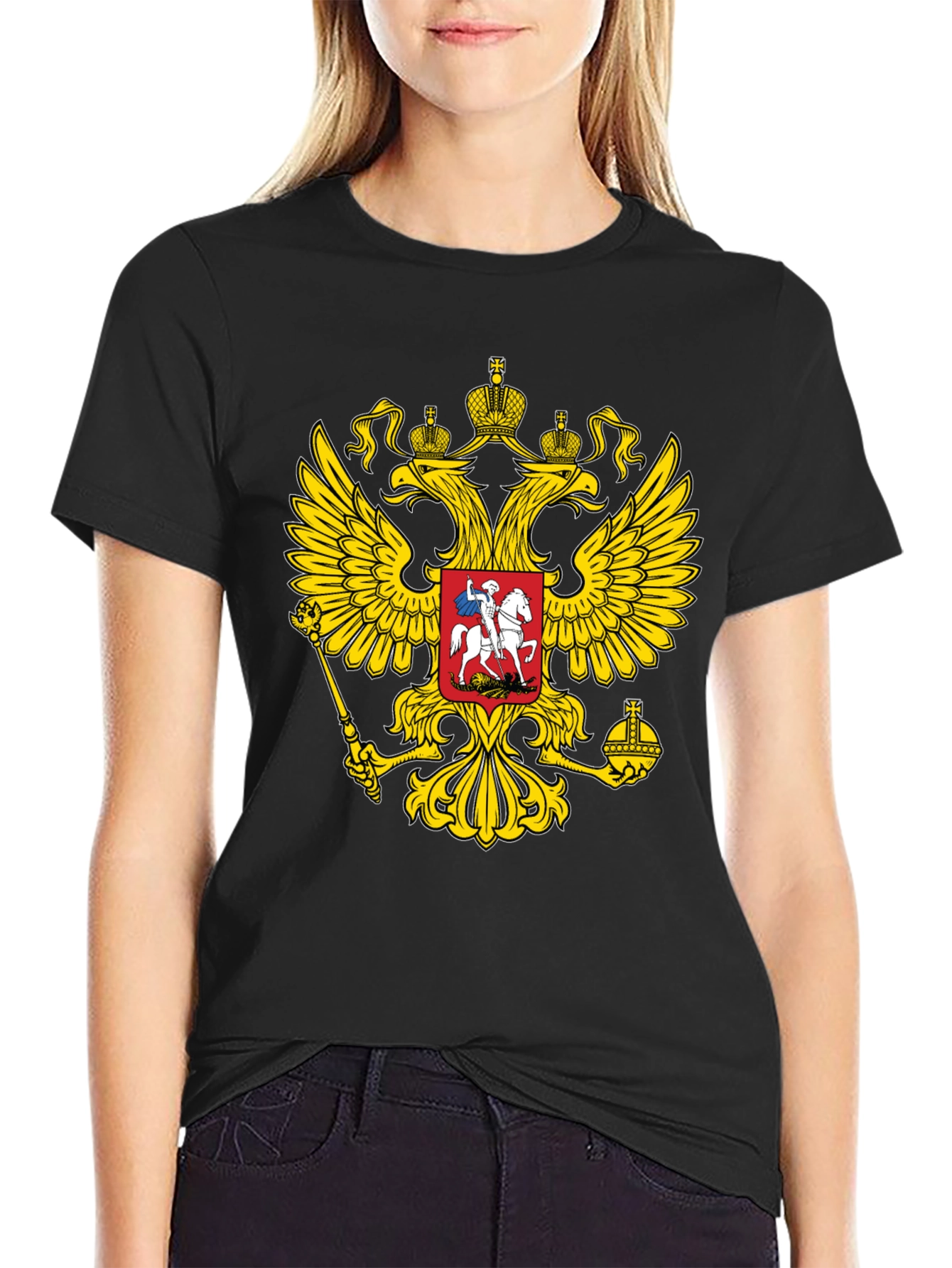 Black T-Shirt with Russian Coat of Arms