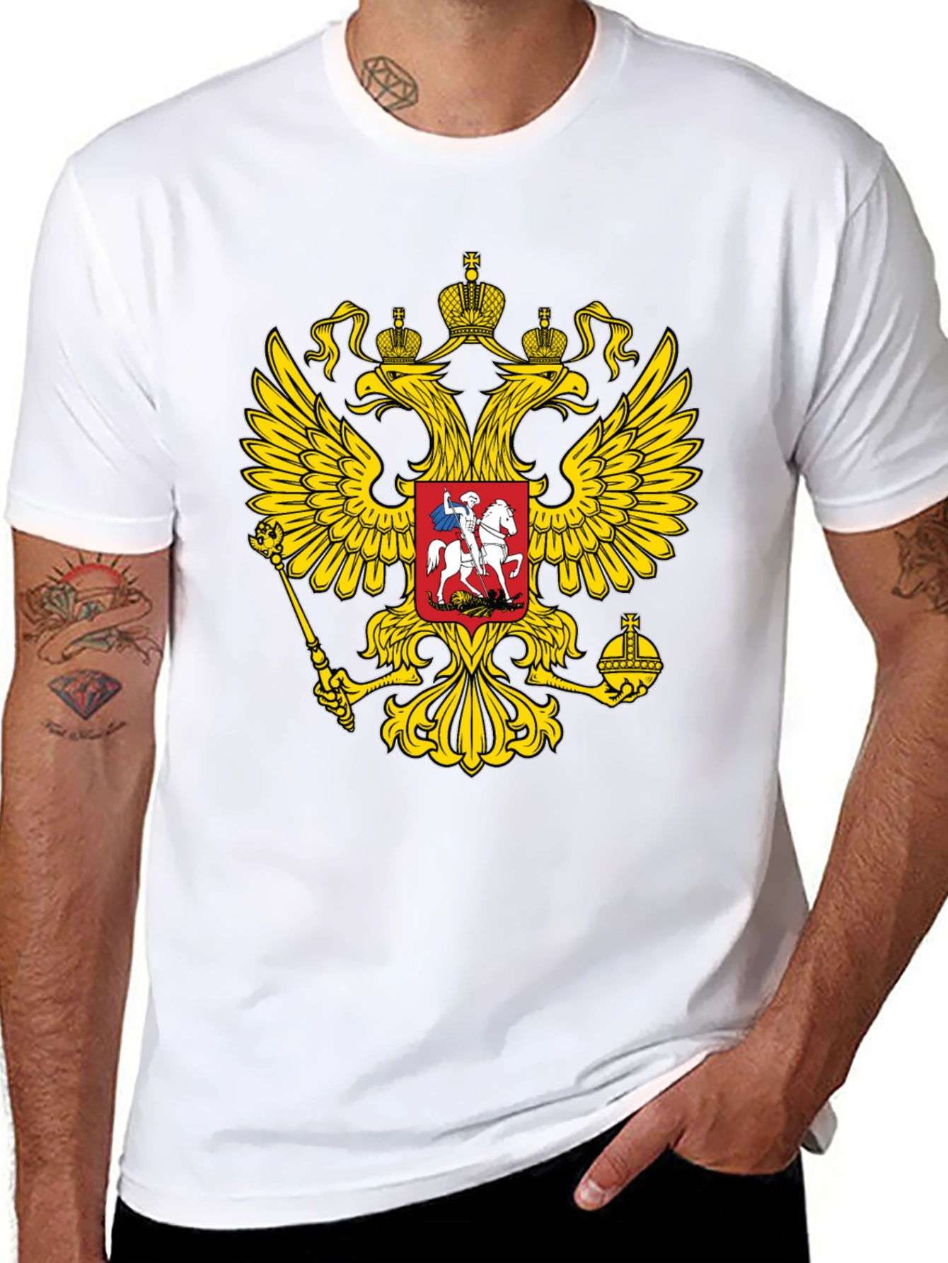 Black T-Shirt with Russian Coat of Arms