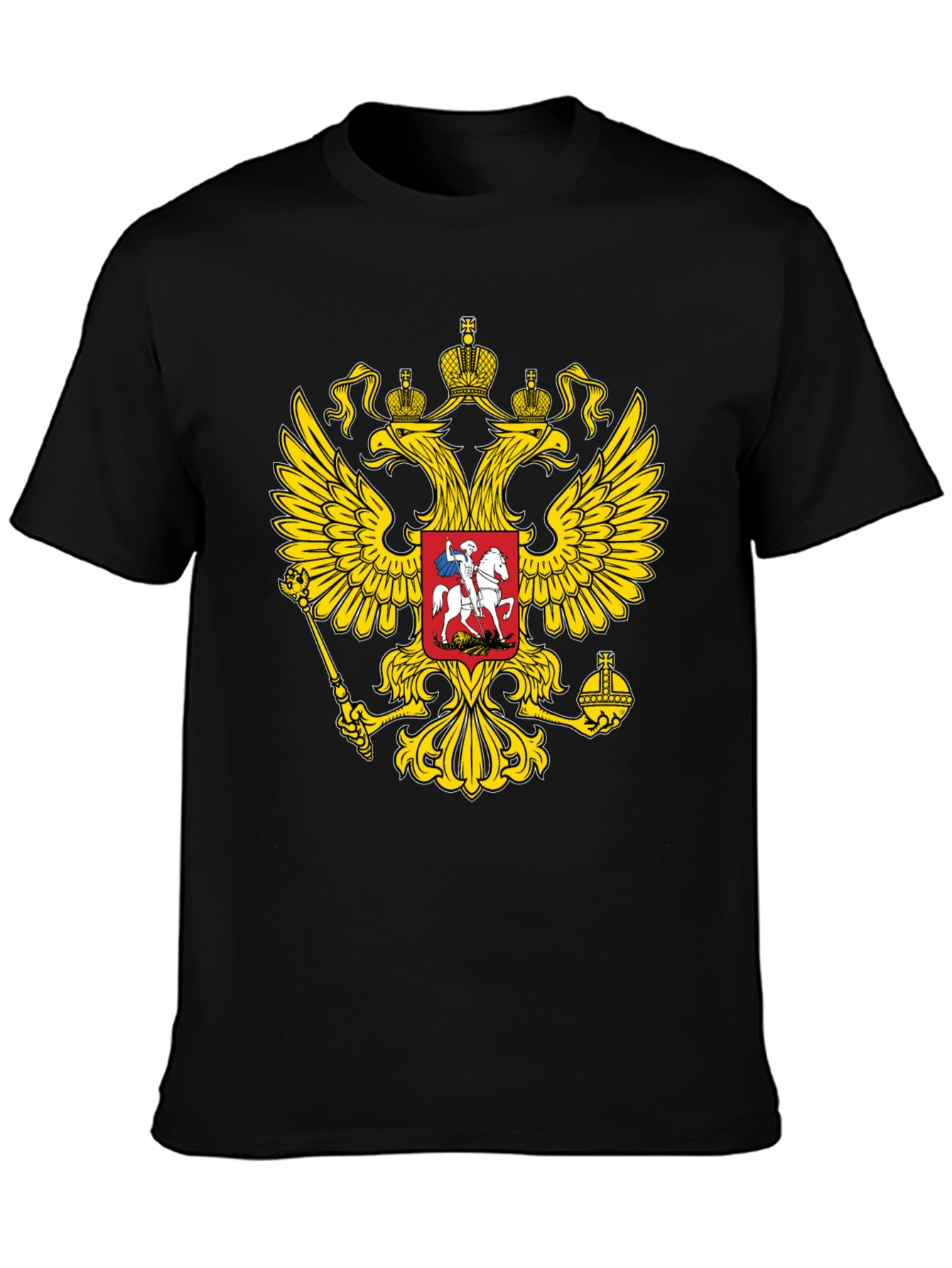 Black T-Shirt with Russian Coat of Arms