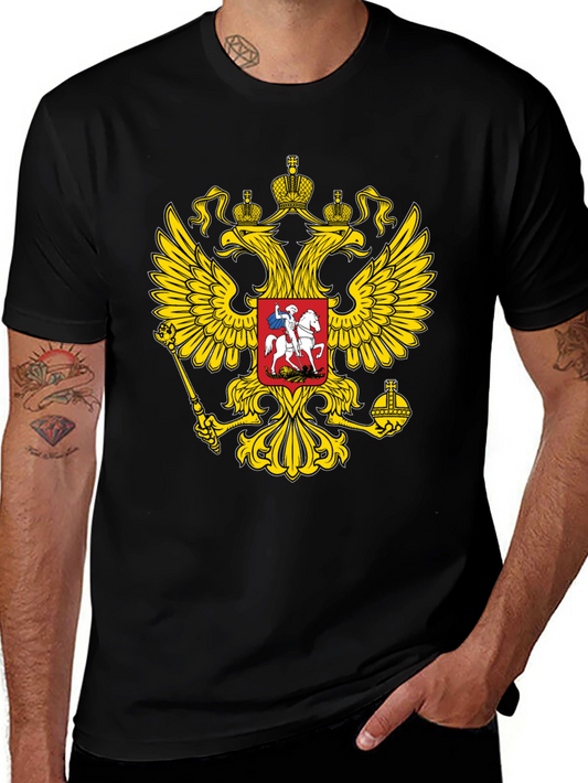 Black T-Shirt with Russian Coat of Arms