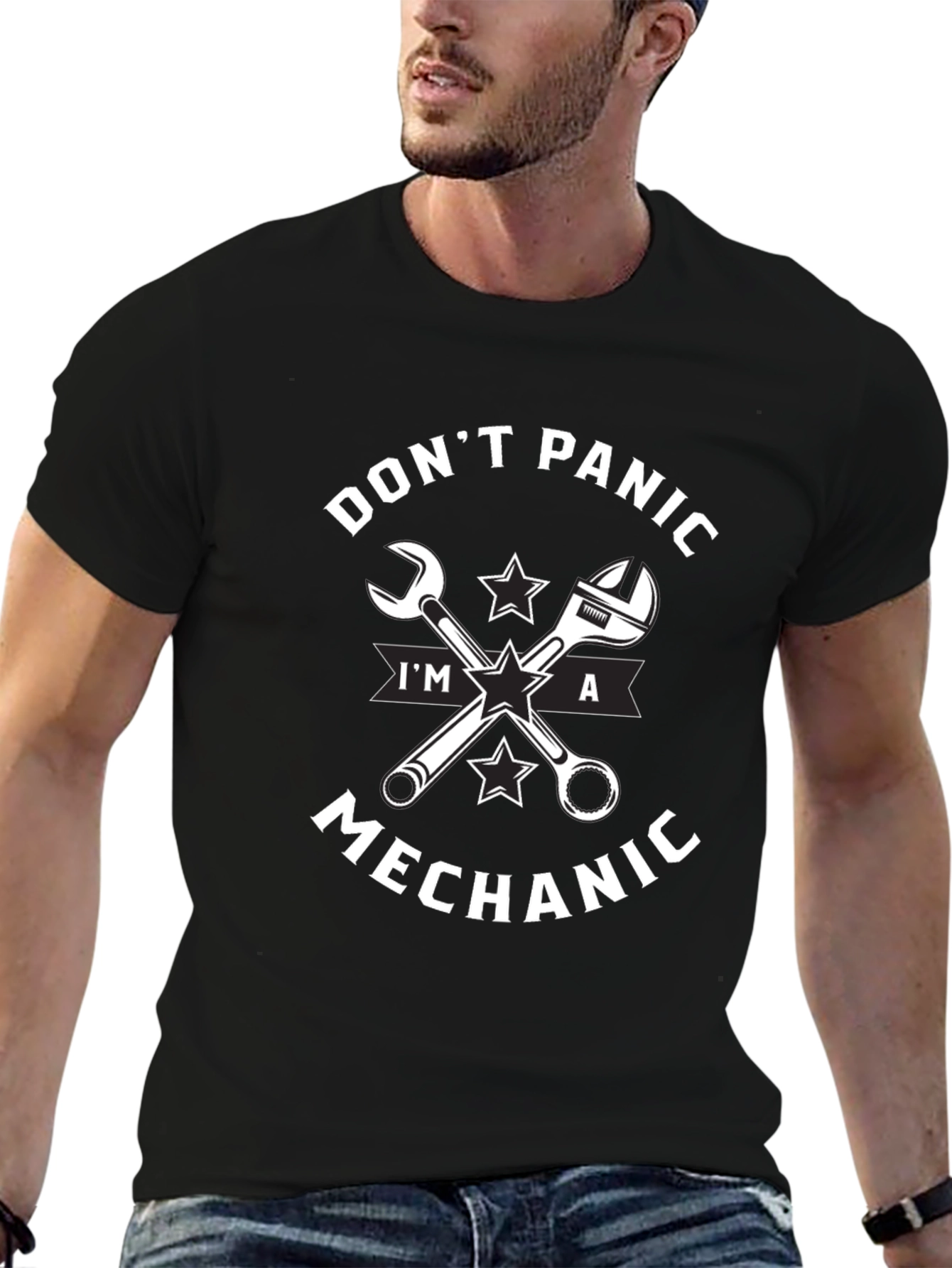 Dont Panic Im a Mechanic Black T-Shirt