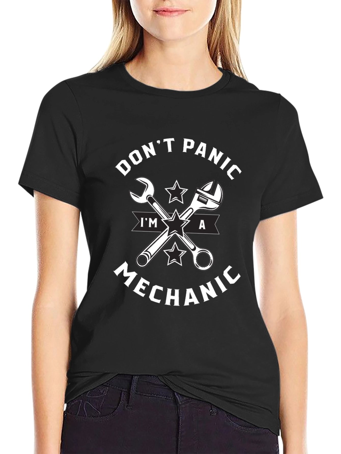 Dont Panic Im a Mechanic Black T-Shirt