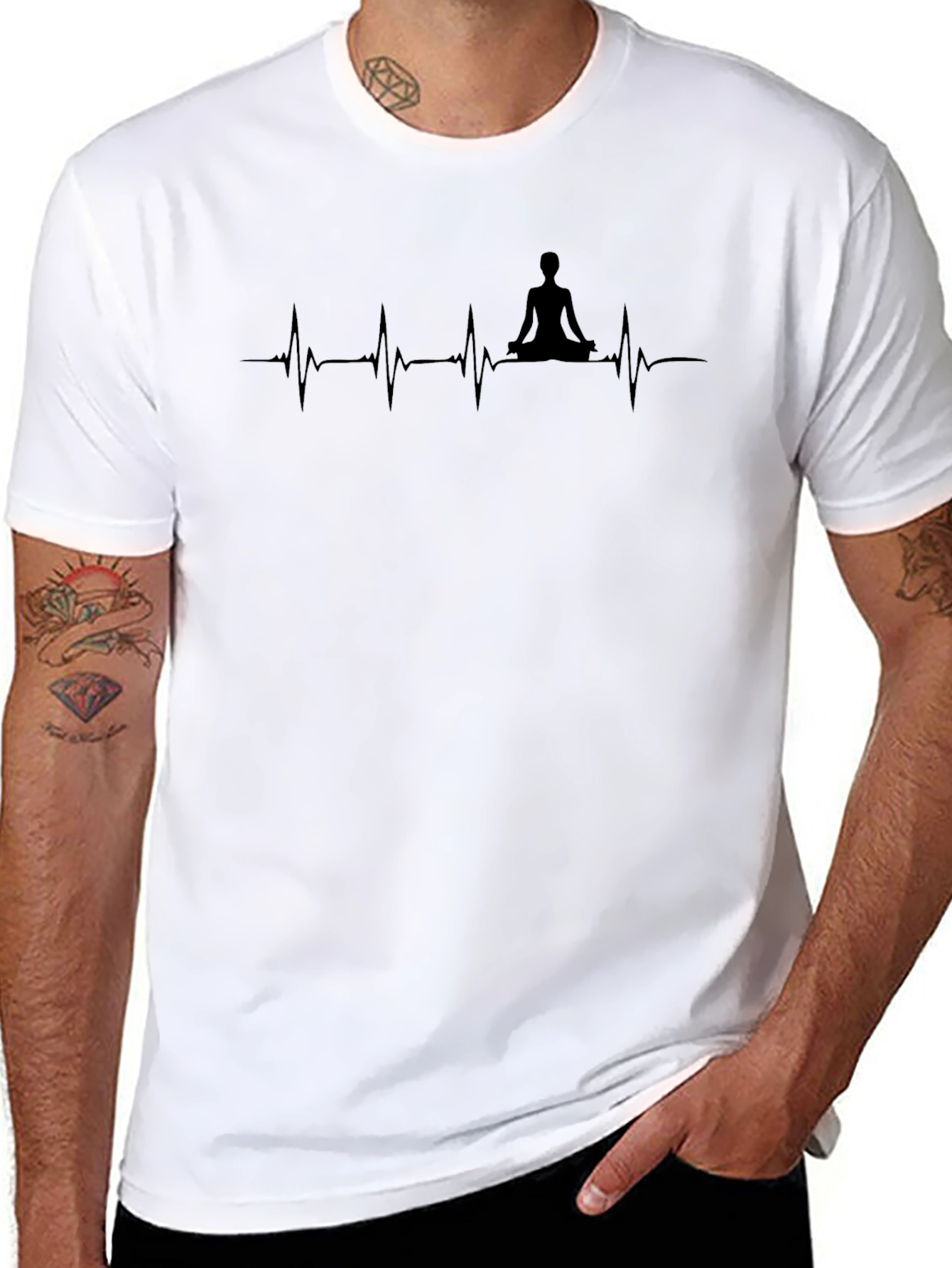 Mens Black Yoga Heartbeat T-Shirt