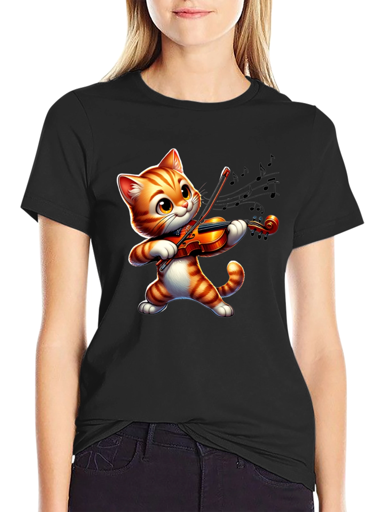 Cute Cat Playing Violin T-Shirt - Fun Musical Design