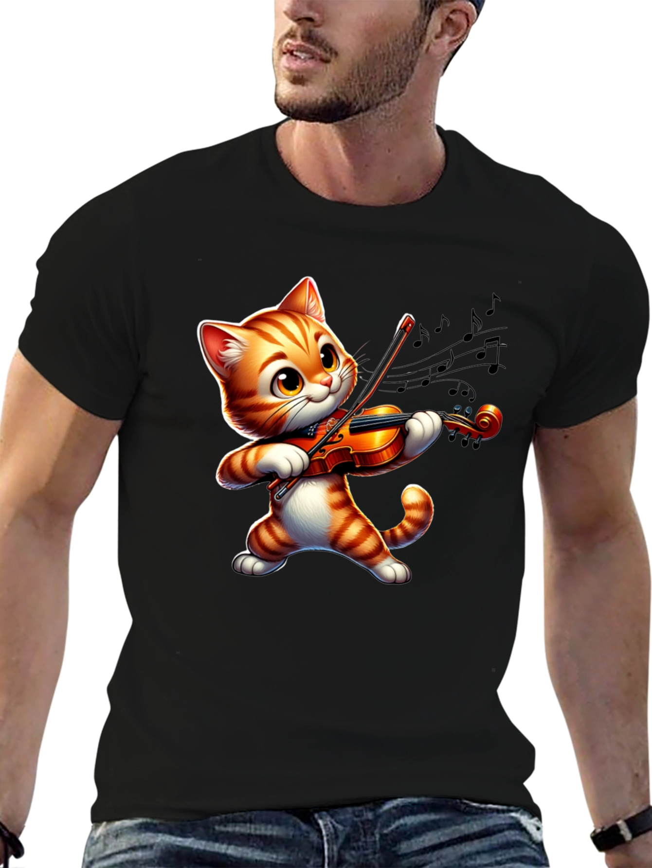 Cute Cat Playing Violin T-Shirt - Fun Musical Design
