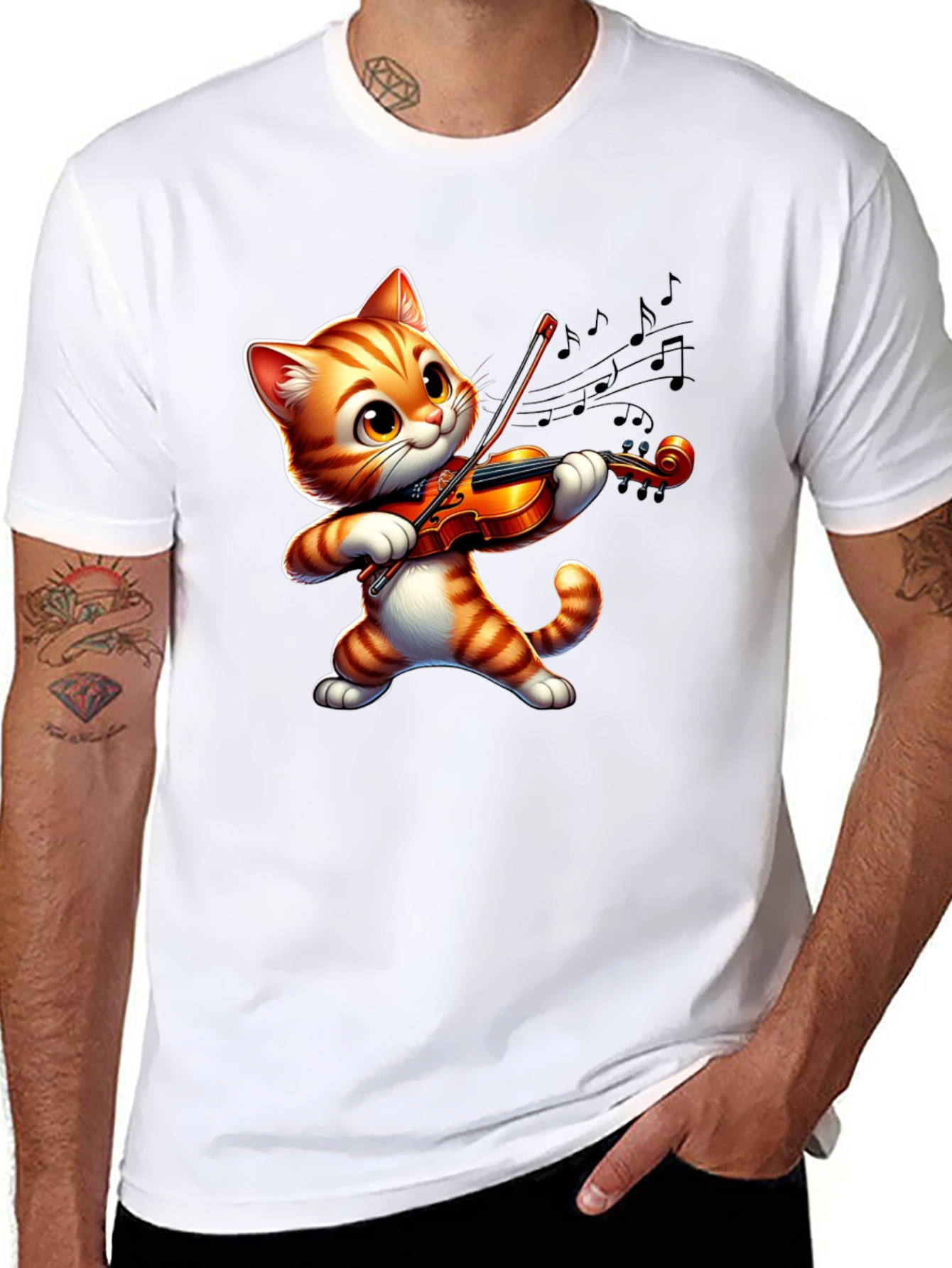 Cute Cat Playing Violin T-Shirt - Fun Musical Design