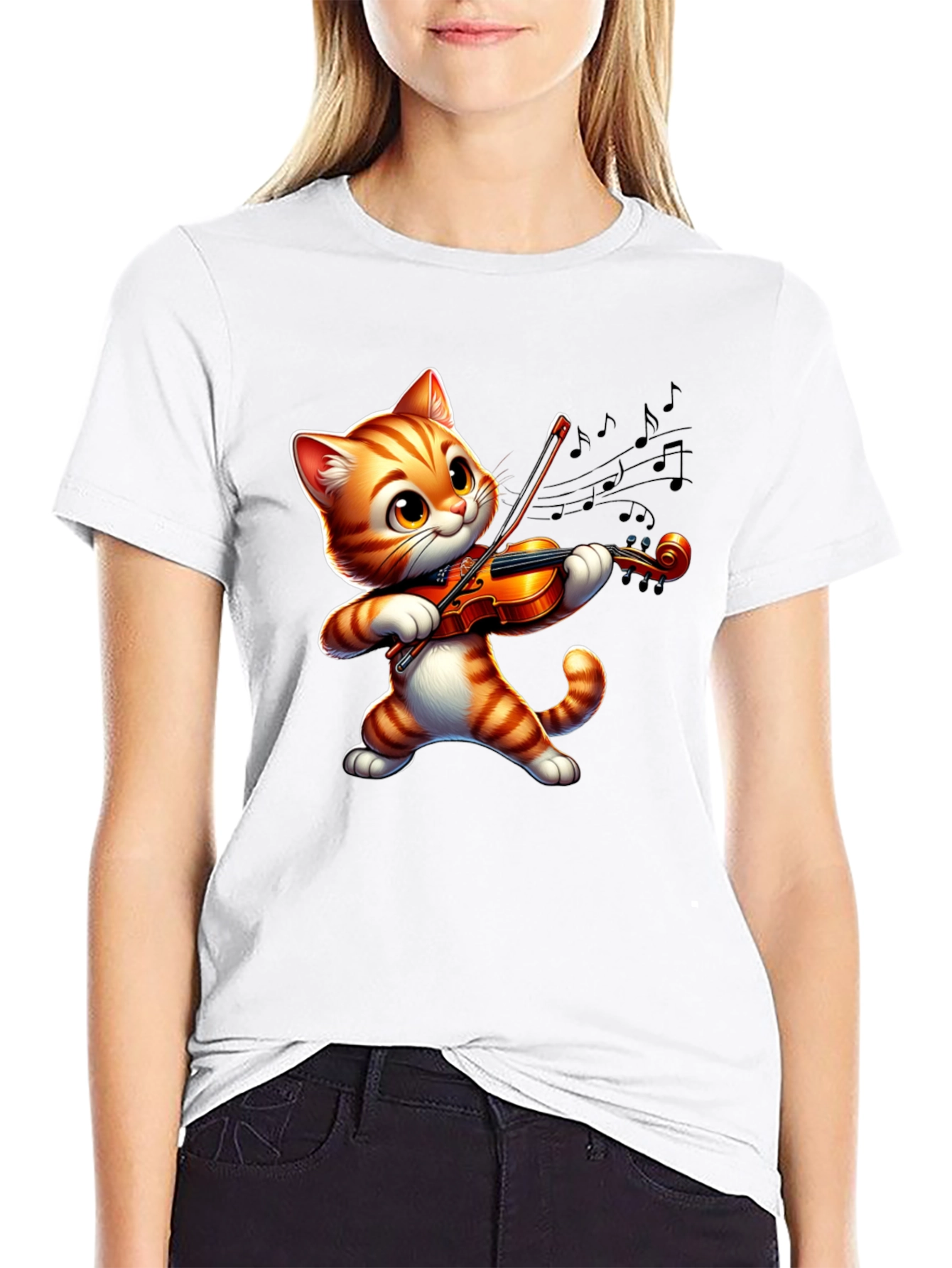 Cute Cat Playing Violin T-Shirt - Fun Musical Design