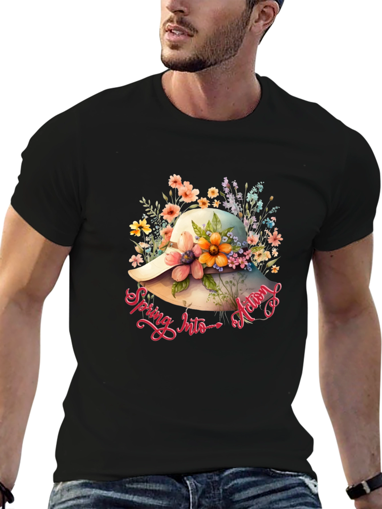 Floral Hat Spring Action T-Shirt